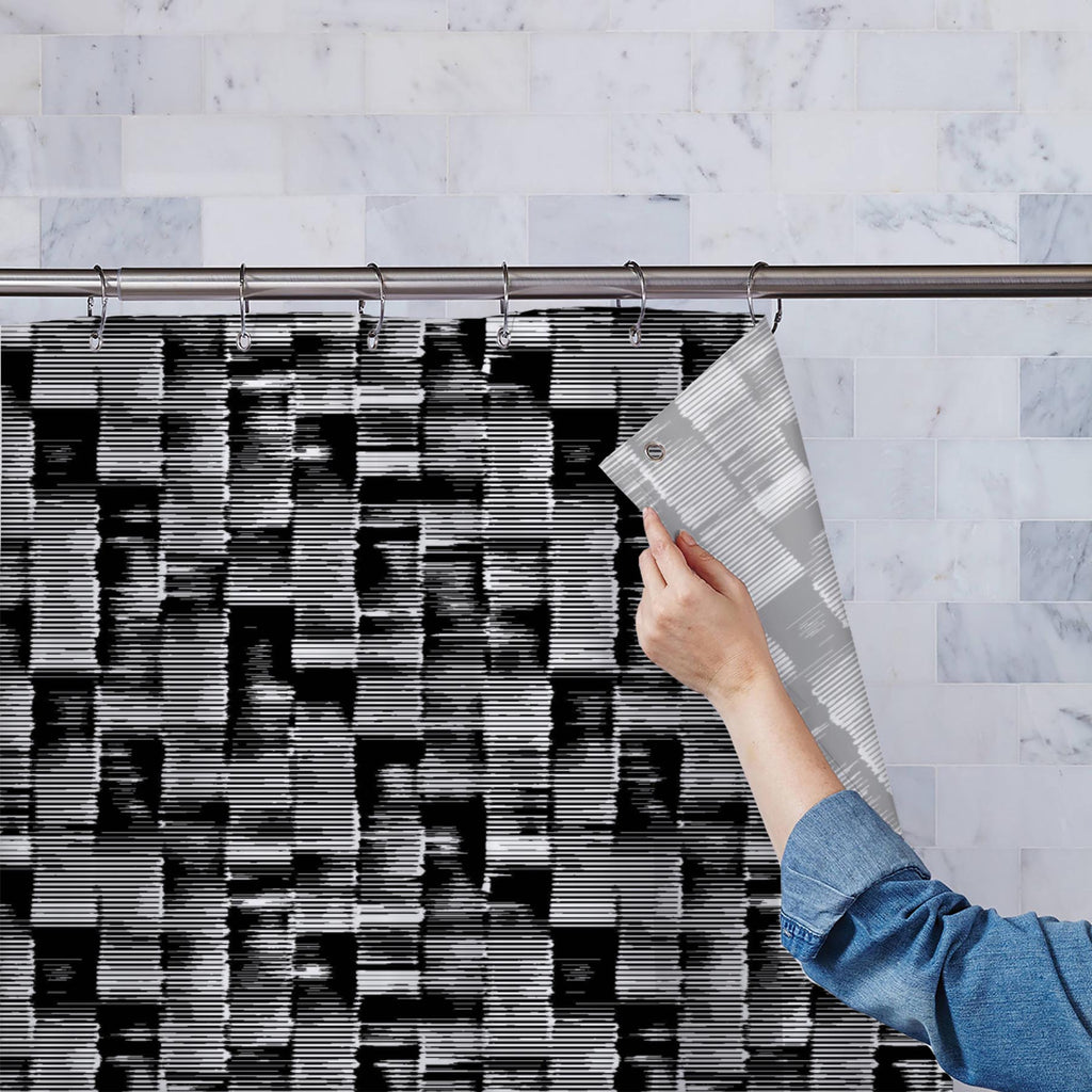 Monochrome Irregular Stripes Washable Waterproof Shower Curtain-Shower Curtains-CUR_SH_EL-IC 5015923 IC 5015923, Abstract Expressionism, Abstracts, Ancient, Decorative, Digital, Digital Art, Fashion, Graphic, Historical, Illustrations, Medieval, Modern Art, Patterns, Retro, Semi Abstract, Signs, Signs and Symbols, Vintage, monochrome, irregular, stripes, washable, waterproof, shower, curtain, pattern, texture, abstract, seamless, fabric, textile, print, vector, background, block, modern, rough, glitch, ink,