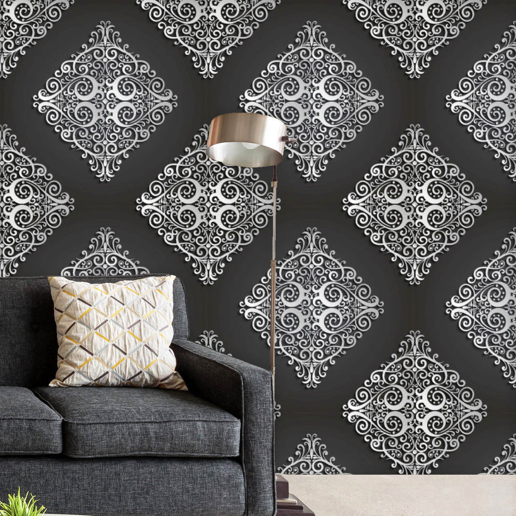 Damask Pattern D7 Wallpaper Roll-Wallpapers Peel & Stick-WAL_PA-IC 5015940 IC 5015940, 3D, Abstract Expressionism, Abstracts, Art and Paintings, Baroque, Black, Black and White, Botanical, Damask, Decorative, Floral, Flowers, Illustrations, Modern Art, Nature, Patterns, Retro, Rococo, Semi Abstract, Signs, Signs and Symbols, Victorian, Vintage, Metallic, pattern, d7, wallpaper, roll, abstract, antique, art, backdrop, background, classic, creative, curve, decor, decoration, design, elegance, elegant, element