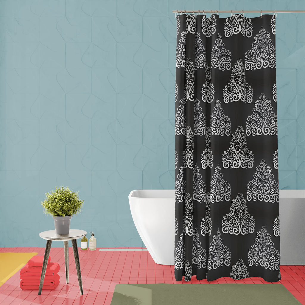 Damask Pattern D8 Washable Waterproof Shower Curtain-Shower Curtains-CUR_SH_EL-IC 5015941 IC 5015941, 3D, Abstract Expressionism, Abstracts, Art and Paintings, Baroque, Black, Black and White, Botanical, Damask, Decorative, Floral, Flowers, Illustrations, Modern Art, Nature, Patterns, Retro, Rococo, Semi Abstract, Signs, Signs and Symbols, Victorian, Vintage, Metallic, pattern, d8, washable, waterproof, shower, curtain, abstract, antique, art, backdrop, background, classic, creative, curve, decor, decoratio