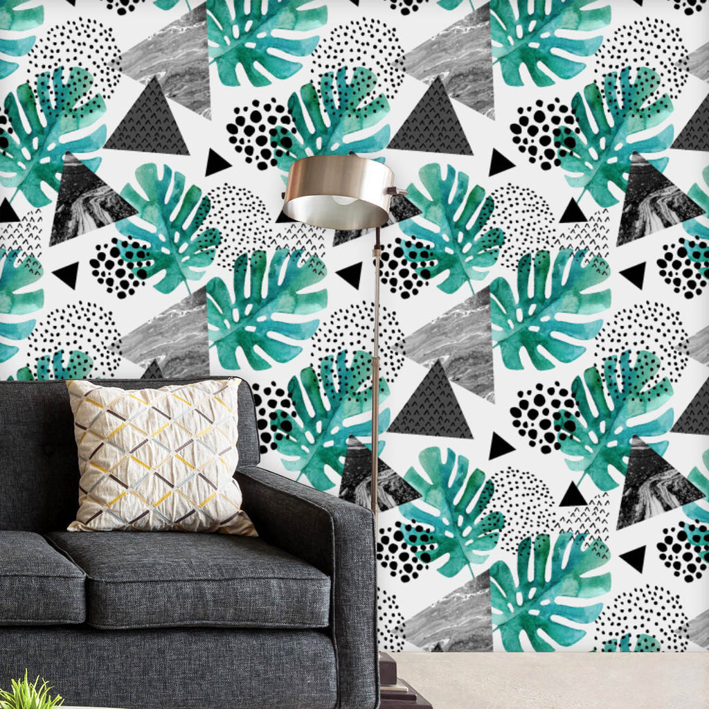 Watercolor Tropical Leaves & Triangles Wallpaper Roll-Wallpapers Peel & Stick-WAL_PA-IC 5015971 IC 5015971, 80s, 90s, Abstract Expressionism, Abstracts, Ancient, Art and Paintings, Automobiles, Black, Black and White, Bling, Digital, Digital Art, Dots, Geometric, Geometric Abstraction, Graphic, Grid Art, Hipster, Historical, Illustrations, Marble, Marble and Stone, Medieval, Patterns, Pop Art, Retro, Semi Abstract, Signs, Signs and Symbols, Transportation, Travel, Triangles, Tropical, Vehicles, Vintage, Wat