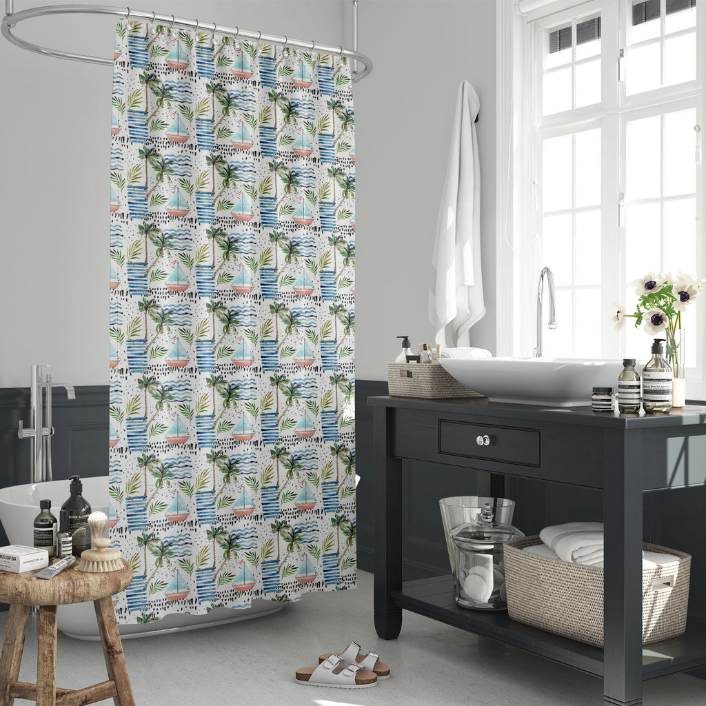 Abstract Summer Sailboat, Leaves Washable Waterproof Shower Curtain - Shower Curtains - ArtzFolio.com