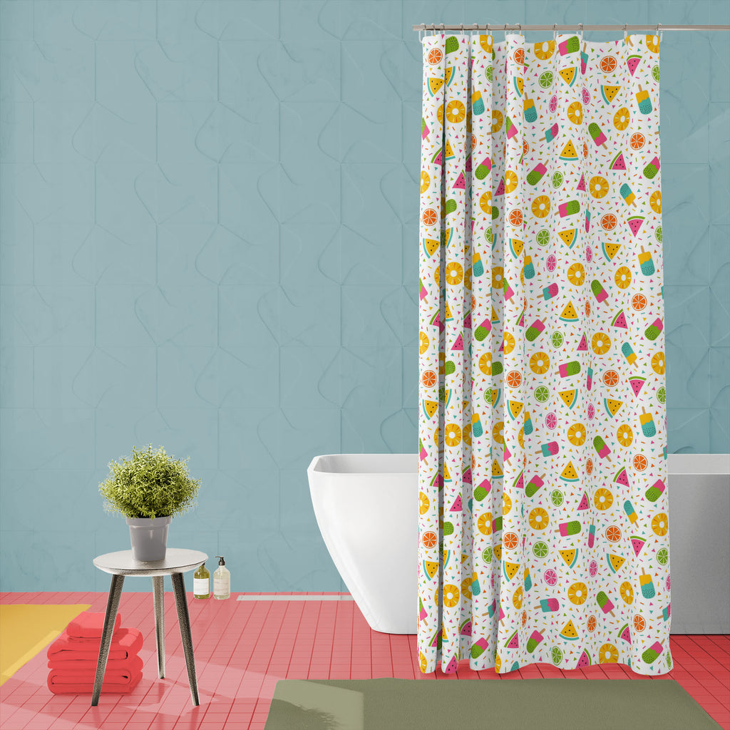 Colorful Tropical Fruits & Icecream Image Washable Waterproof Shower Curtain-Shower Curtains-CUR_SH_EL-IC 5015995 IC 5015995, Abstract Expressionism, Abstracts, Animated Cartoons, Art and Paintings, Caricature, Cartoons, Cuisine, Fashion, Food, Food and Beverage, Food and Drink, Fruit and Vegetable, Fruits, Geometric, Geometric Abstraction, Holidays, Illustrations, Patterns, Pop Art, Retro, Semi Abstract, Signs, Signs and Symbols, Triangles, Tropical, colorful, icecream, image, washable, waterproof, shower,