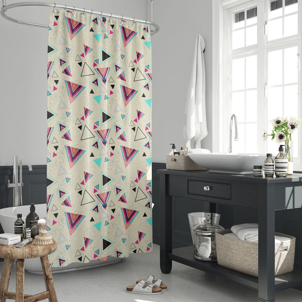 Triangles with Stripes Washable Waterproof Shower Curtain-Shower Curtains-CUR_SH_EL-IC 5016046 IC 5016046, Abstract Expressionism, Abstracts, American, Ancient, Art and Paintings, Aztec, Black, Black and White, Bohemian, Culture, Decorative, Digital, Digital Art, Dots, Ethnic, Geometric, Geometric Abstraction, Graphic, Hipster, Historical, Illustrations, Medieval, Patterns, Retro, Semi Abstract, Signs, Signs and Symbols, Stripes, Traditional, Triangles, Tribal, Vintage, Watercolour, World Culture, with, was