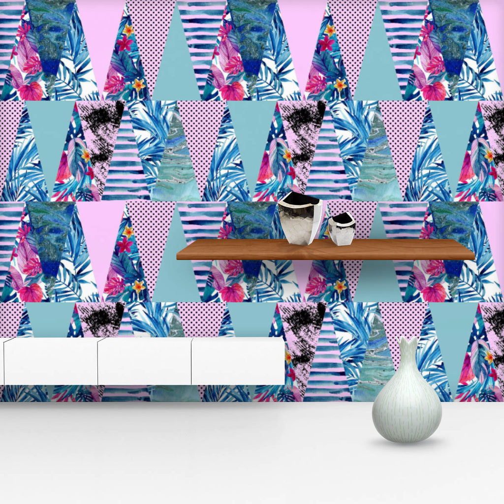 Colorful Tropical Leaves and Triangles Wallpaper Roll-Wallpapers Peel & Stick-WAL_PA-IC 5016048 IC 5016048, Abstract Expressionism, Abstracts, Bling, Botanical, Digital, Digital Art, Dots, Drawing, Floral, Flowers, Graphic, Illustrations, Marble, Marble and Stone, Modern Art, Nature, Patterns, Scenic, Seasons, Semi Abstract, Signs, Signs and Symbols, Stripes, Triangles, Tropical, Watercolour, colorful, leaves, and, wallpaper, roll, flower, seamless, background, paint, abstract, begonia, bloom, blossom, colo
