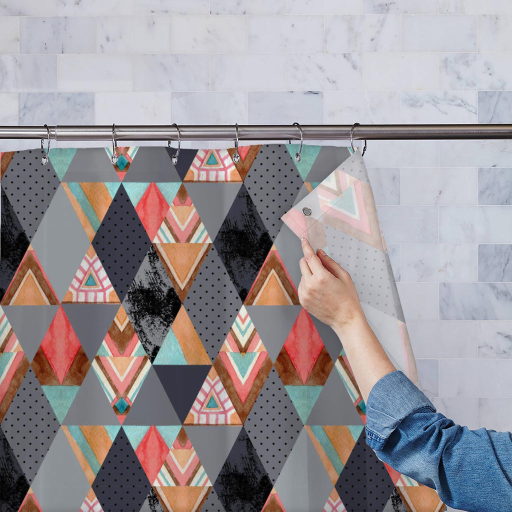 Geometric Rhombus & Triangle Washable Waterproof Shower Curtain-Shower Curtains-CUR_SH_EL-IC 5016068 IC 5016068, 80s, 90s, Abstract Expressionism, Abstracts, Ancient, Art and Paintings, Aztec, Bohemian, Brush Stroke, Culture, Decorative, Digital, Digital Art, Dots, Drawing, Ethnic, Geometric, Geometric Abstraction, Graphic, Hipster, Historical, Illustrations, Medieval, Modern Art, Patterns, Retro, Semi Abstract, Signs, Signs and Symbols, Stripes, Traditional, Triangles, Tribal, Vintage, Watercolour, World C
