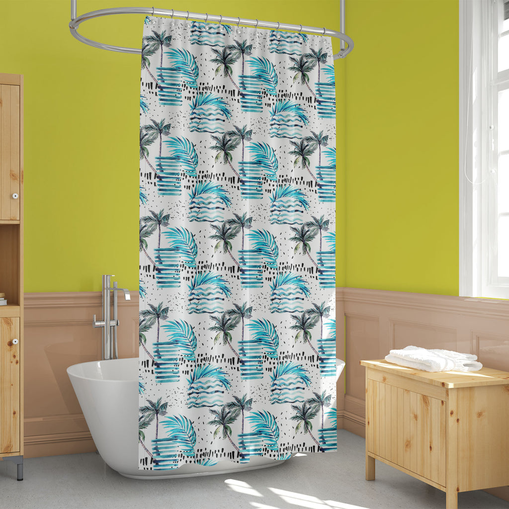 Blue Watercolor Palm, Monstera Leaves Washable Waterproof Shower Curtain-Shower Curtains-CUR_SH_EL-IC 5016103 IC 5016103, 80s, 90s, Abstract Expressionism, Abstracts, Art and Paintings, Automobiles, Digital, Digital Art, Dots, Geometric, Geometric Abstraction, Graphic, Hipster, Illustrations, Minimalism, Patterns, Semi Abstract, Signs, Signs and Symbols, Stripes, Transportation, Travel, Tropical, Vehicles, Watercolour, blue, watercolor, palm, monstera, leaves, washable, waterproof, shower, curtain, pattern,