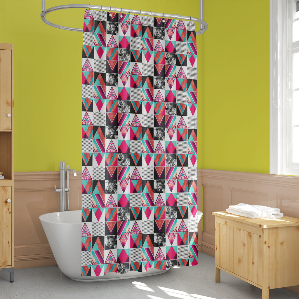 Abstract Squares & Triangles D3 Washable Waterproof Shower Curtain - Shower Curtains - ArtzFolio.com