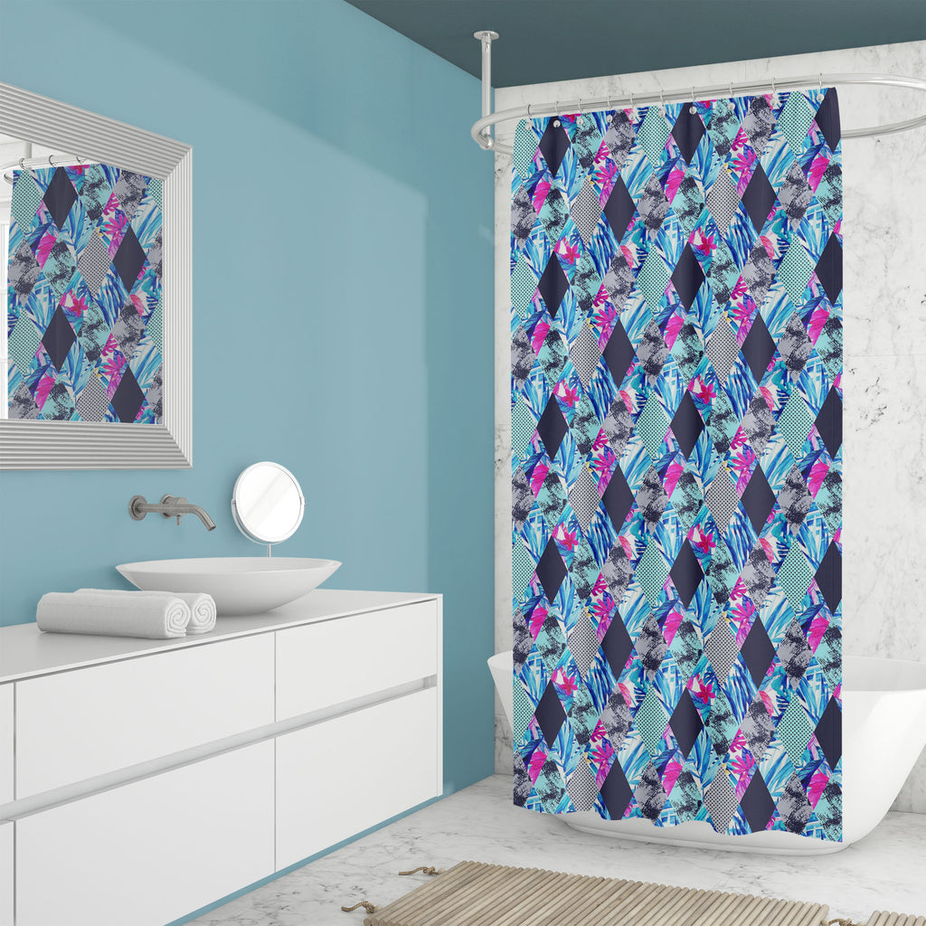 Watercolor Rhombi & Tropical Leaves Washable Waterproof Shower Curtain-Shower Curtains-CUR_SH_EL-IC 5016130 IC 5016130, Abstract Expressionism, Abstracts, Art and Paintings, Bling, Botanical, Digital, Digital Art, Dots, Drawing, Floral, Flowers, Graphic, Illustrations, Marble, Marble and Stone, Nature, Patterns, Scenic, Seasons, Semi Abstract, Signs, Signs and Symbols, Stripes, Tropical, Watercolour, watercolor, rhombi, leaves, washable, waterproof, shower, curtain, pattern, seamless, paint, summer, abstrac