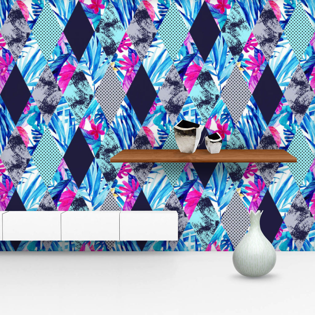 Watercolor Rhombi & Tropical Leaves Wallpaper Roll-Wallpapers Peel & Stick-WAL_PA-IC 5016130 IC 5016130, Abstract Expressionism, Abstracts, Art and Paintings, Bling, Botanical, Digital, Digital Art, Dots, Drawing, Floral, Flowers, Graphic, Illustrations, Marble, Marble and Stone, Nature, Patterns, Scenic, Seasons, Semi Abstract, Signs, Signs and Symbols, Stripes, Tropical, Watercolour, watercolor, rhombi, leaves, wallpaper, roll, pattern, seamless, paint, summer, abstract, art, artwork, background, begonia,