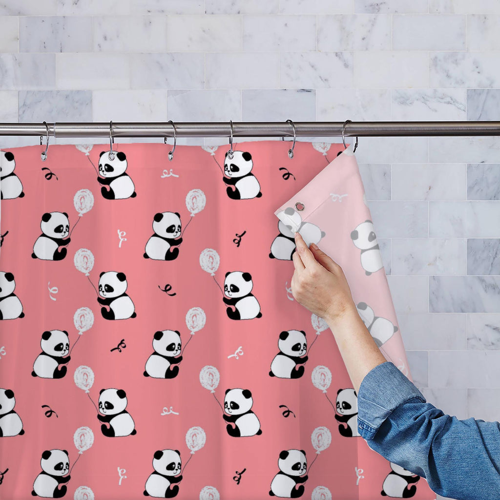 Baby Panda Bears and Balloons Washable Waterproof Shower Curtain-Shower Curtains-CUR_SH_EL-IC 5016144 IC 5016144, Animals, Animated Cartoons, Baby, Birthday, Black, Black and White, Caricature, Cartoons, Children, Illustrations, Kids, Patterns, Signs, Signs and Symbols, White, panda, bears, and, balloons, washable, waterproof, shower, curtain, pattern, seamless, animal, background, balloon, pink, bear, cartoon, celebration, color, cute, design, drawn, fabric, hand, kid, little, lovely, party, repeat, textil