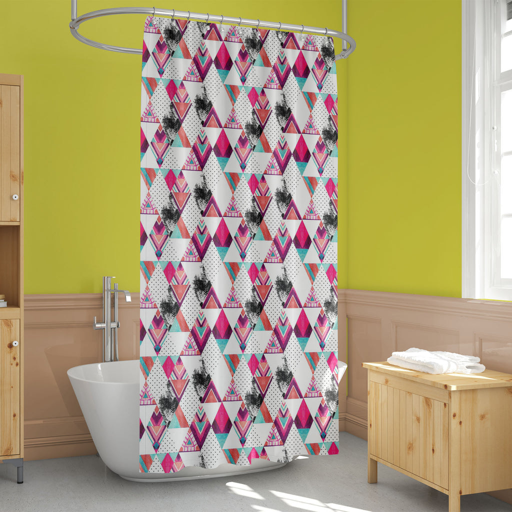 Rhombus and Triangle Shapes Washable Waterproof Shower Curtain-Shower Curtains-CUR_SH_EL-IC 5016146 IC 5016146, 80s, 90s, Abstract Expressionism, Abstracts, Ancient, Art and Paintings, Aztec, Culture, Decorative, Digital, Digital Art, Dots, Ethnic, Geometric, Geometric Abstraction, Graphic, Hipster, Historical, Illustrations, Medieval, Mountains, Patterns, Retro, Semi Abstract, Signs, Signs and Symbols, Stripes, Traditional, Triangles, Tribal, Vintage, Watercolour, World Culture, rhombus, and, triangle, sha