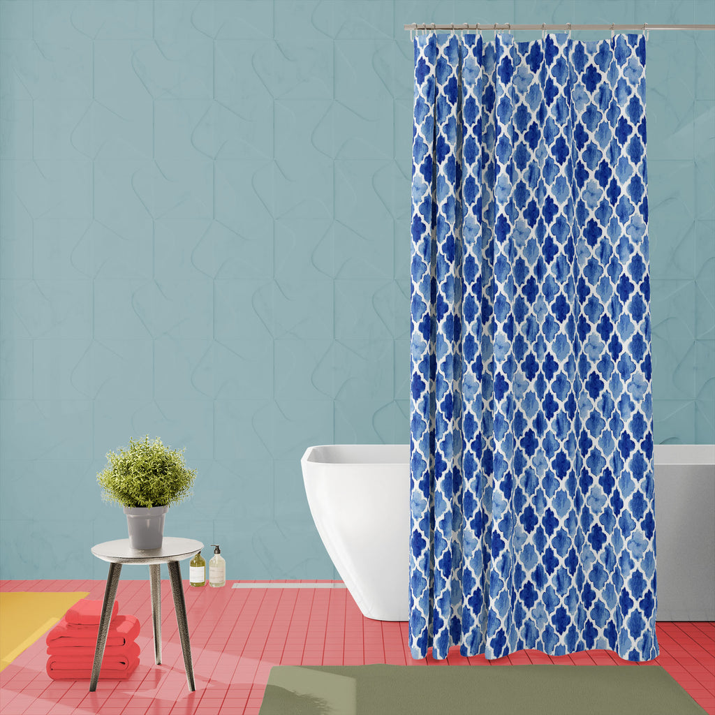 Blue Watercolor Moroccan Washable Waterproof Shower Curtain-Shower Curtains-CUR_SH_EL-IC 5016163 IC 5016163, Abstract Expressionism, Abstracts, Allah, Ancient, Arabic, Art and Paintings, Decorative, Digital, Digital Art, Drawing, Fashion, Geometric, Geometric Abstraction, Graphic, Historical, Illustrations, Islam, Medieval, Moroccan, Patterns, Quatrefoil, Retro, Semi Abstract, Signs, Signs and Symbols, Vintage, Watercolour, blue, watercolor, washable, waterproof, shower, curtain, pattern, seamless, tile, ba