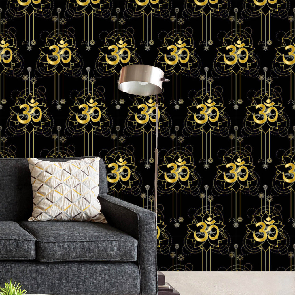 Gold Om Mantra and Lotus Wallpaper Roll-Wallpapers Peel & Stick-WAL_PA-IC 5016165 IC 5016165, Abstract Expressionism, Abstracts, Black, Black and White, Bohemian, Botanical, Culture, Decorative, Ethnic, Fashion, Floral, Flowers, Geometric, Geometric Abstraction, Illustrations, Indian, Minimalism, Modern Art, Nature, Patterns, Scenic, Semi Abstract, Signs, Signs and Symbols, Symbols, Traditional, Tribal, World Culture, gold, om, mantra, and, lotus, wallpaper, roll, abstract, background, bloom, blossom, boho,