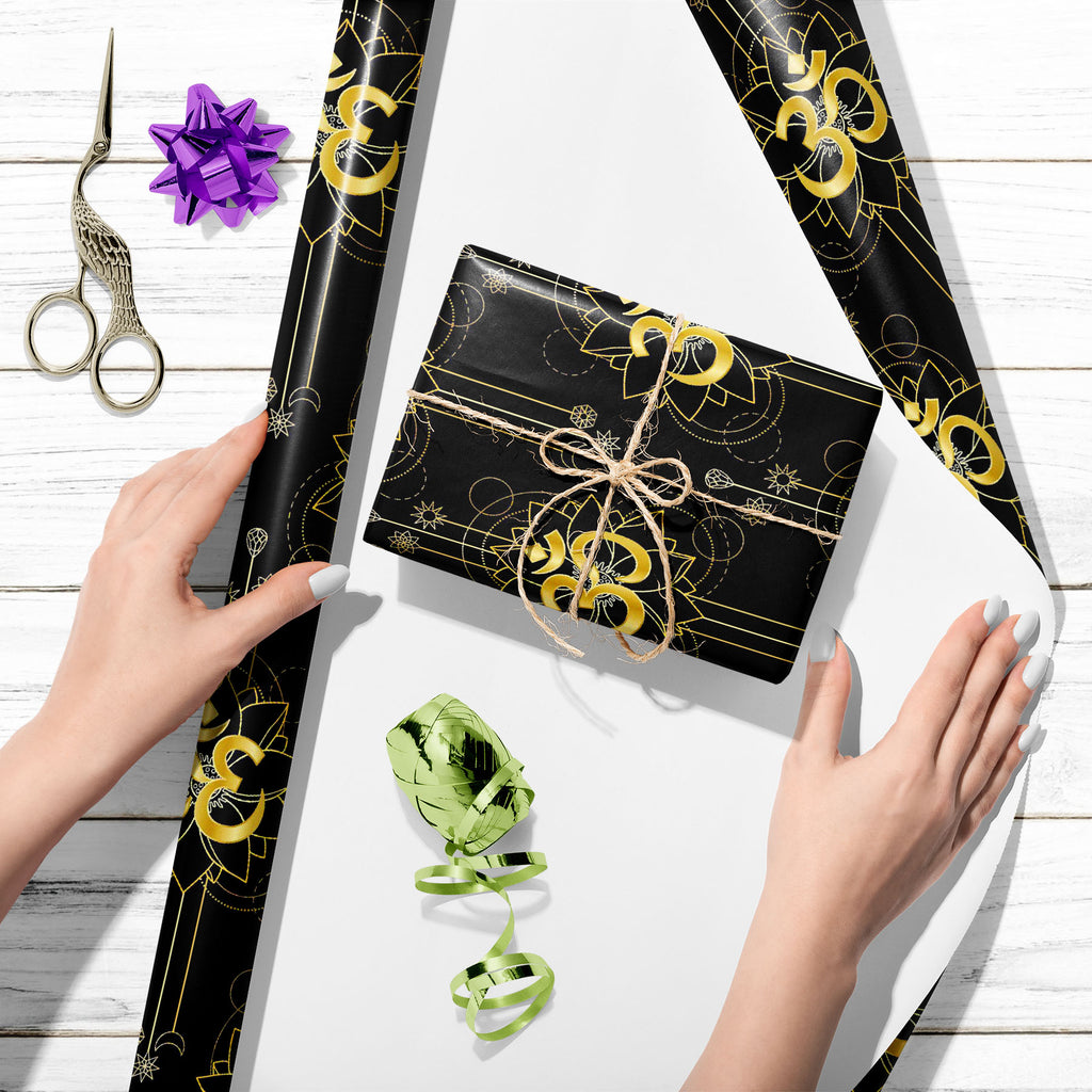 Gold Om Mantra and Lotus Art & Craft Gift Wrapping Paper-Wrapping Papers-WRP_PP-IC 5016165 IC 5016165, Abstract Expressionism, Abstracts, Black, Black and White, Bohemian, Botanical, Culture, Decorative, Ethnic, Fashion, Floral, Flowers, Geometric, Geometric Abstraction, Illustrations, Indian, Minimalism, Modern Art, Nature, Patterns, Scenic, Semi Abstract, Signs, Signs and Symbols, Symbols, Traditional, Tribal, World Culture, gold, om, mantra, and, lotus, art, craft, gift, wrapping, paper, abstract, backgr