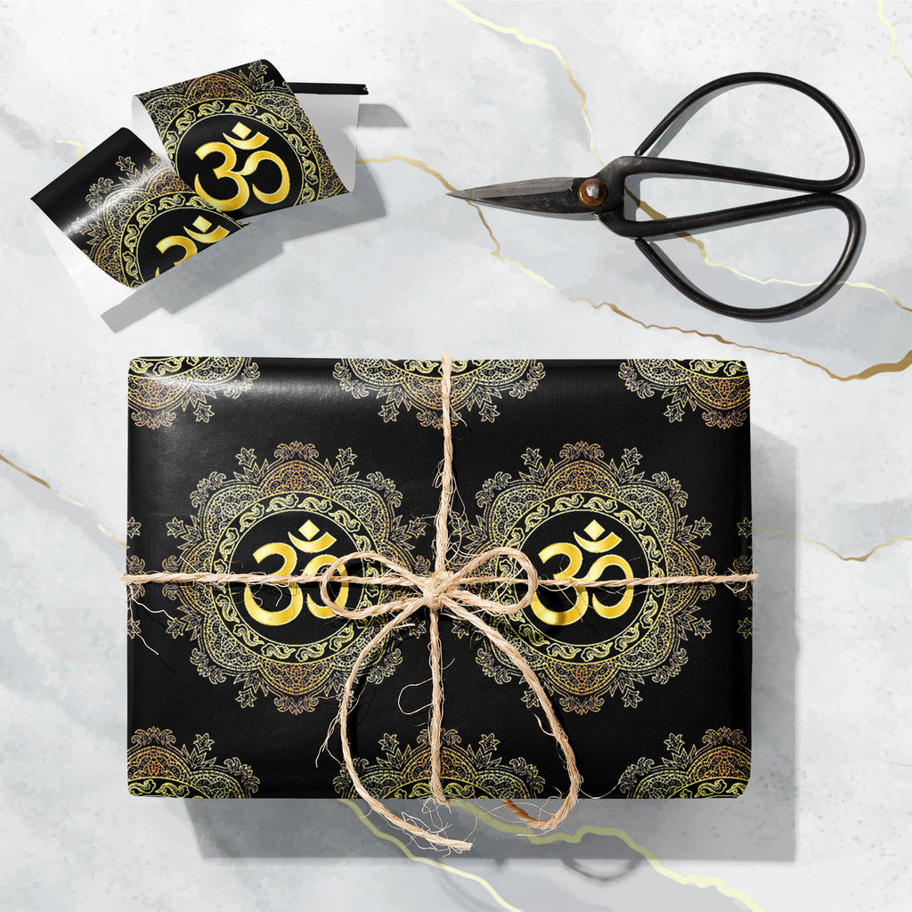 Gold Om Mantra and Mandala Art & Craft Gift Wrapping Paper-Wrapping Papers-WRP_PP-IC 5016166 IC 5016166, Abstract Expressionism, Abstracts, Black, Black and White, Bohemian, Botanical, Culture, Decorative, Ethnic, Fashion, Floral, Flowers, Illustrations, Indian, Mandala, Minimalism, Modern Art, Nature, Patterns, Scenic, Semi Abstract, Signs, Signs and Symbols, Symbols, Traditional, Tribal, World Culture, gold, om, mantra, and, art, craft, gift, wrapping, paper, abstract, background, boho, composition, conte