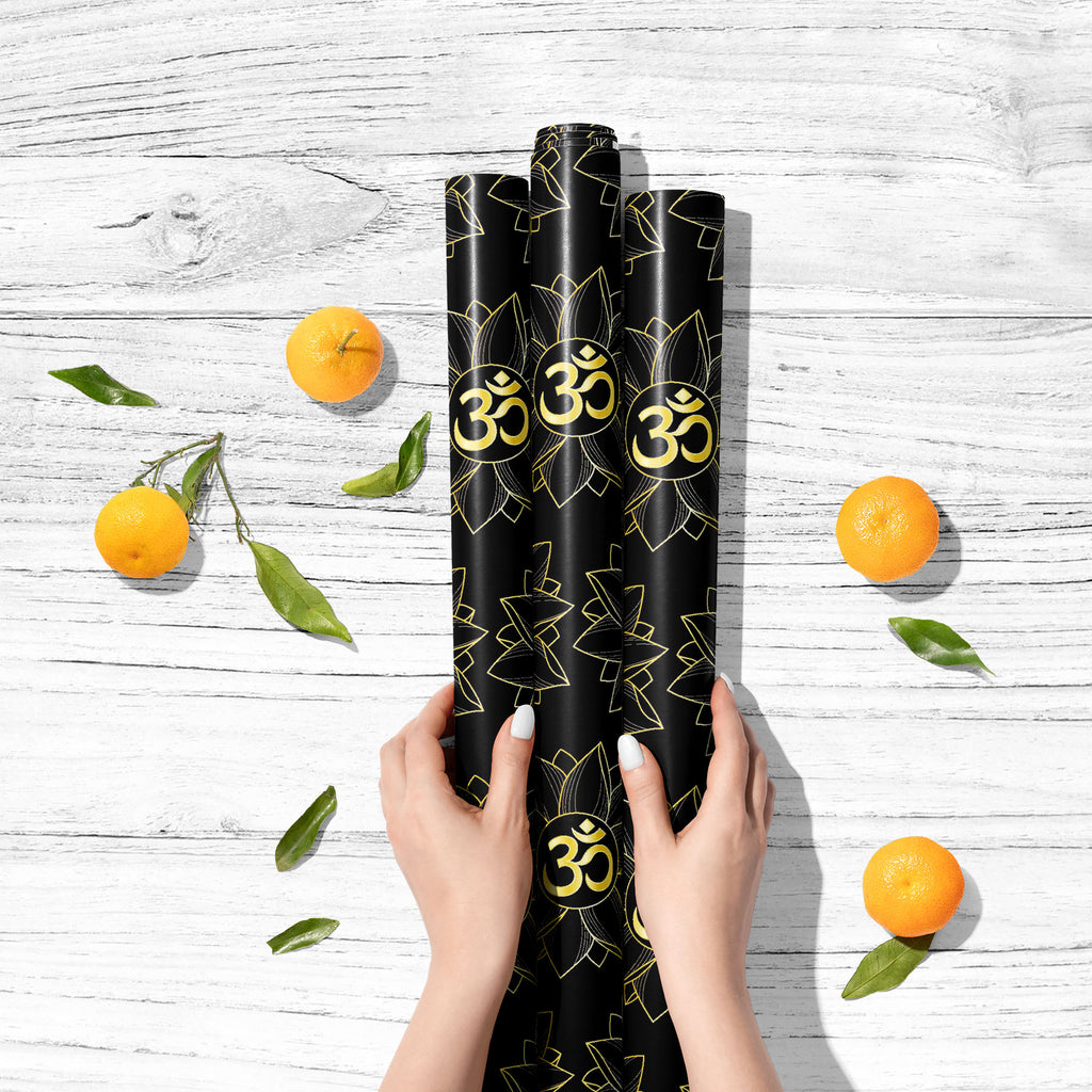 Gold Lotus Mantra Art & Craft Gift Wrapping Paper-Wrapping Papers-WRP_PP-IC 5016174 IC 5016174, Abstract Expressionism, Abstracts, Black, Black and White, Bohemian, Botanical, Culture, Decorative, Ethnic, Fashion, Floral, Flowers, Illustrations, Indian, Minimalism, Modern Art, Nature, Patterns, Scenic, Semi Abstract, Signs, Signs and Symbols, Symbols, Traditional, Tribal, World Culture, gold, lotus, mantra, art, craft, gift, wrapping, paper, om, abstract, background, bloom, blossom, boho, contemporary, deco