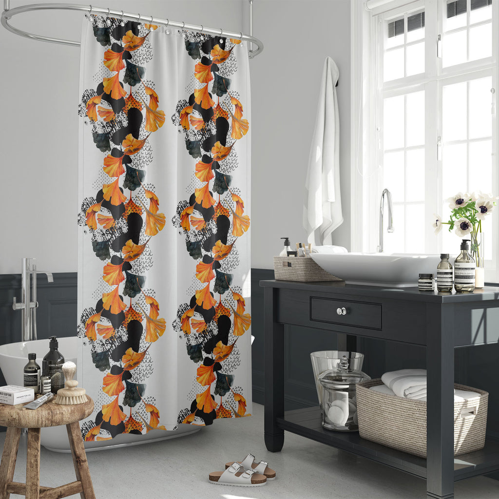 Autumn Ginkgo Leaves Washable Waterproof Shower Curtain-Shower Curtains-CUR_SH_EL-IC 5016175 IC 5016175, Abstract Expressionism, Abstracts, Art and Paintings, Black, Black and White, Botanical, Chinese, Digital, Digital Art, Dots, Drawing, Floral, Flowers, Geometric, Geometric Abstraction, Graphic, Illustrations, Minimalism, Nature, Patterns, Semi Abstract, Signs, Signs and Symbols, Sketches, Stripes, Watercolour, White, autumn, ginkgo, leaves, washable, waterproof, shower, curtain, pattern, abstract, seaml