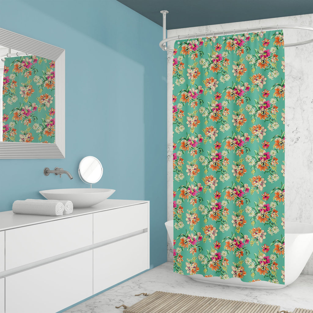 Colorful Floral Pattern D1, 60s, Ancient, Botanical, Drawing, Fashion, Floral, Flowers, Hand Drawn, Historical, Illustrations, Medieval, Nature, Patterns, Retro, Scenic, Signs, Signs and Symbols, Sketches, Vintage, 108 inch, 6feet, 72inch, 7feet, 84 inch, bathroom, bathtub, curtain, custom, dark, design, eyelet, home, hotel, plastic, polyester, pvc, set of 2, shower, single, vinyl, washable, washroom, waterproof, , , , 