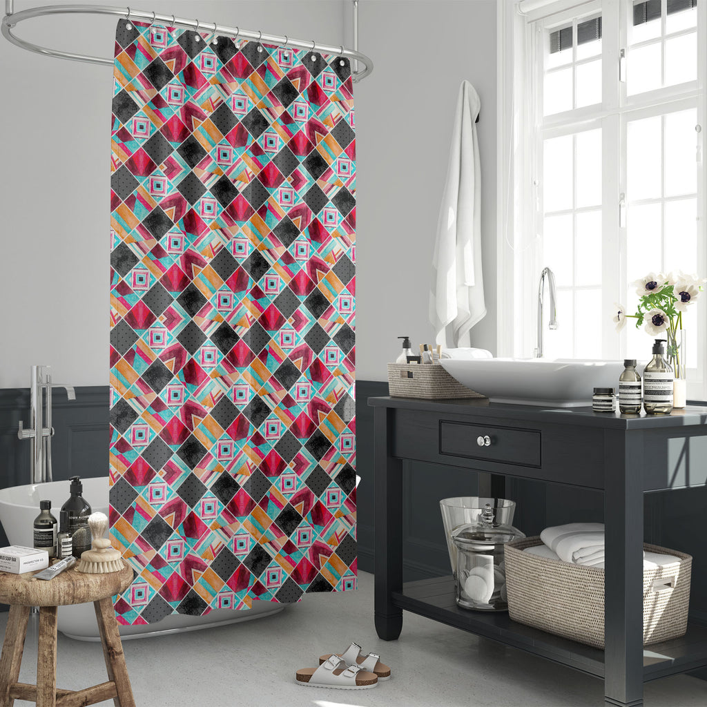 Watercolour Geometric Pattern D6 Washable Waterproof Shower Curtain-Shower Curtains-CUR_SH_EL-IC 5016192 IC 5016192, 80s, 90s, Abstract Expressionism, Abstracts, Ancient, Art and Paintings, Aztec, Culture, Decorative, Digital, Digital Art, Dots, Ethnic, Geometric, Geometric Abstraction, Graphic, Hipster, Historical, Illustrations, Medieval, Modern Art, Patterns, Retro, Semi Abstract, Signs, Signs and Symbols, Stripes, Traditional, Tribal, Vintage, Watercolour, World Culture, pattern, d6, washable, waterproo