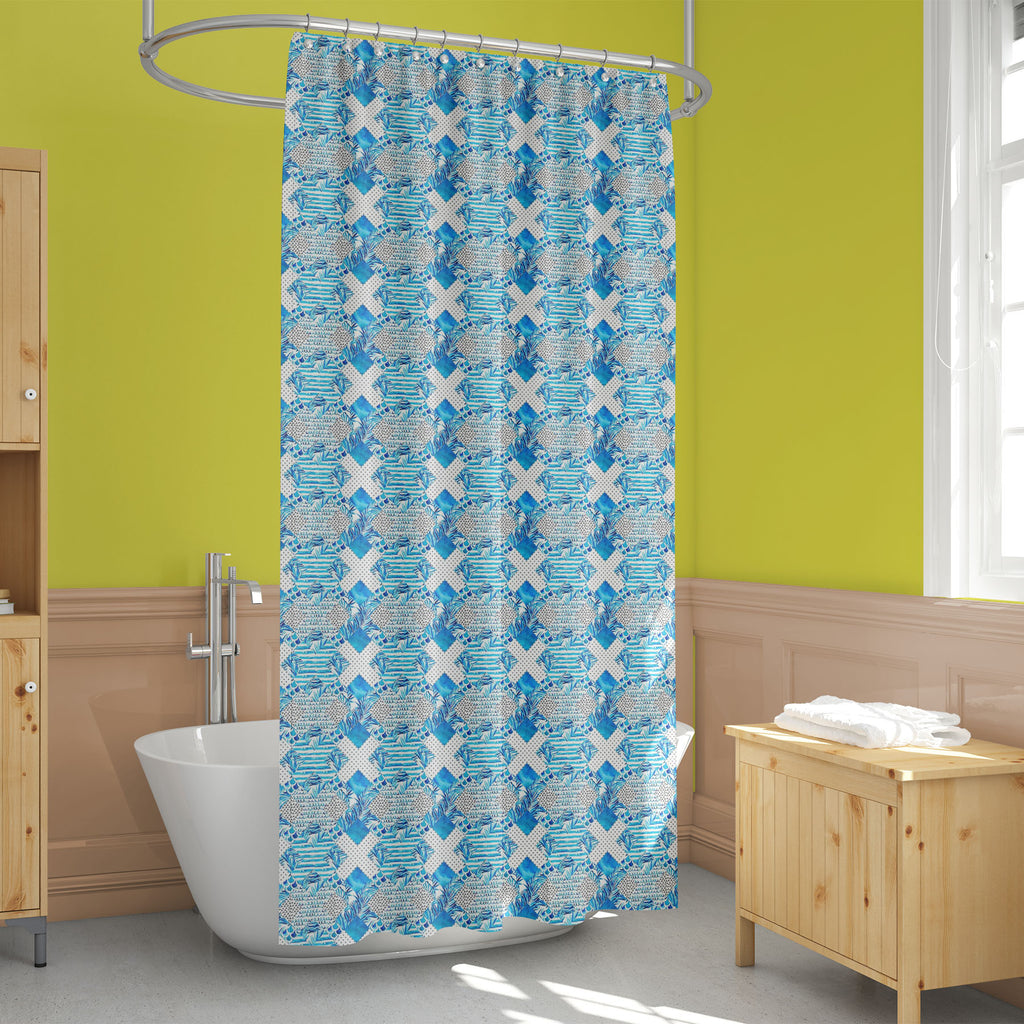 Abstract Blue Geometric Elements D2 Washable Waterproof Shower Curtain - Shower Curtains - ArtzFolio.com