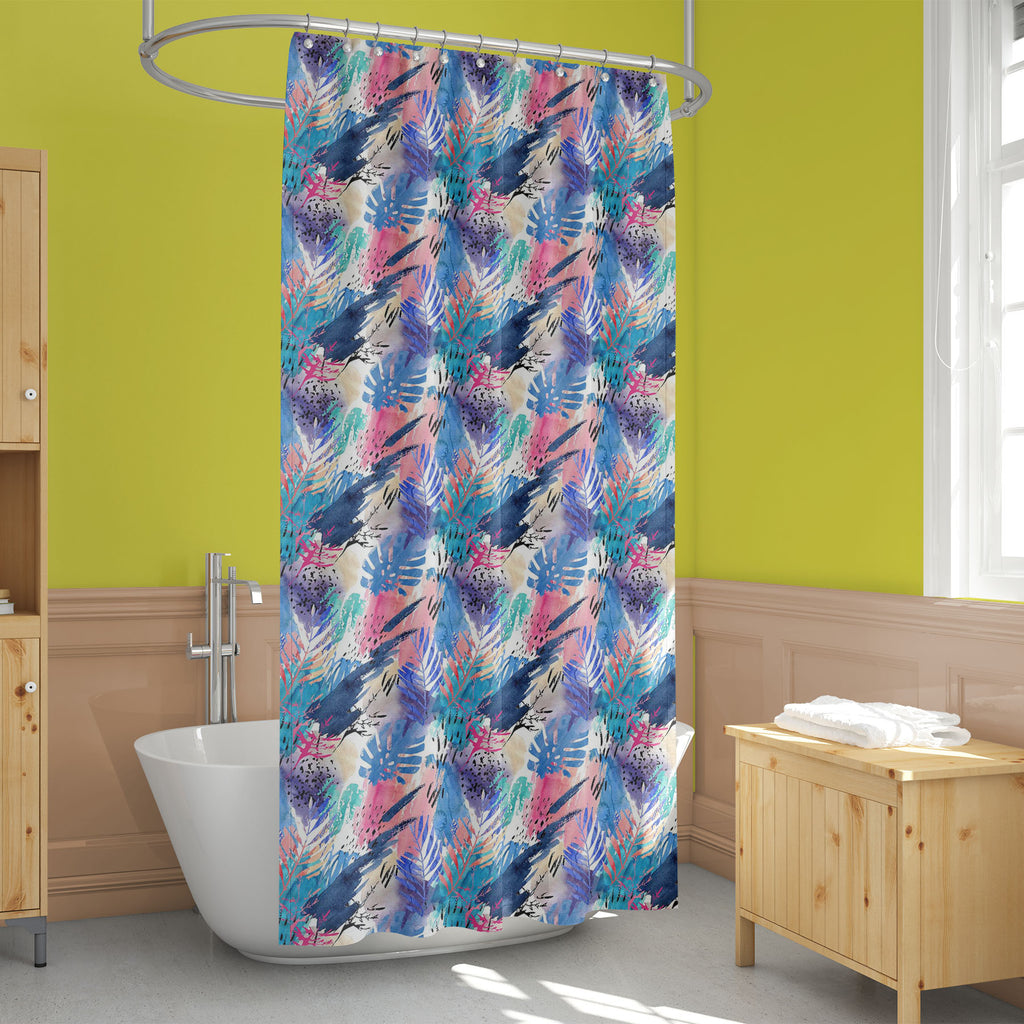 Artistic Watercolor Tropical Leaves Washable Waterproof Shower Curtain-Shower Curtains-CUR_SH_EL-IC 5016207 IC 5016207, Abstract Expressionism, Abstracts, Art and Paintings, Botanical, Digital, Digital Art, Dots, Floral, Flowers, Graphic, Hipster, Illustrations, Nature, Patterns, Semi Abstract, Signs, Signs and Symbols, Splatter, Tropical, Watercolour, artistic, watercolor, leaves, washable, waterproof, shower, curtain, pattern, doodle, print, art, background, grunge, seamless, brush, splash, stroke, abstra