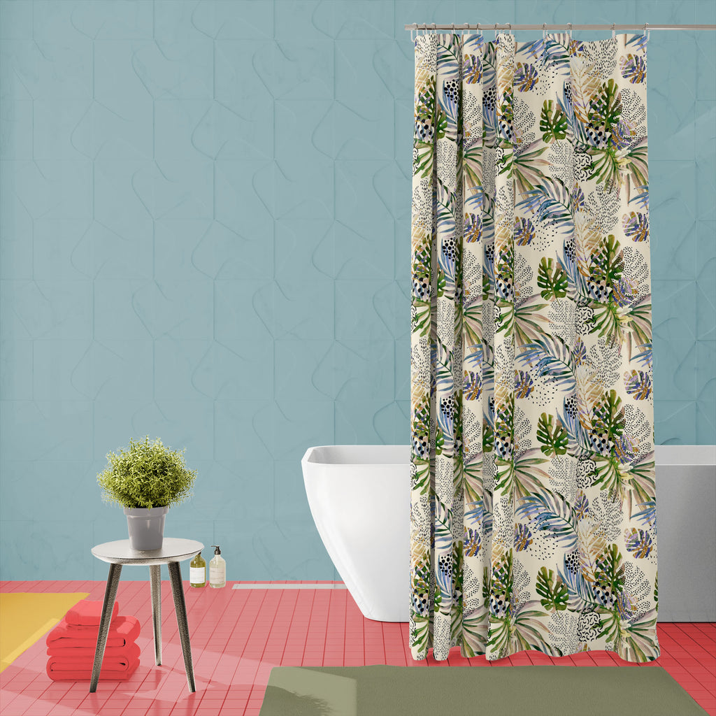 Watercolor Tropical Leaves D2 Washable Waterproof Shower Curtain-Shower Curtains-CUR_SH_EL-IC 5016209 IC 5016209, Abstract Expressionism, Abstracts, Ancient, Art and Paintings, Black, Black and White, Bling, Botanical, Digital, Digital Art, Dots, Floral, Flowers, Graphic, Historical, Illustrations, Marble, Marble and Stone, Medieval, Minimalism, Nature, Patterns, Retro, Scenic, Semi Abstract, Signs, Signs and Symbols, Tropical, Vintage, Watercolour, watercolor, leaves, d2, washable, waterproof, shower, curt