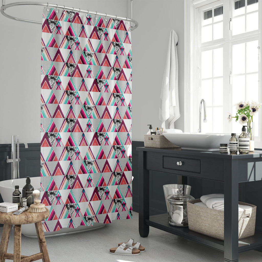 Grunge Triangular Shapes Washable Waterproof Shower Curtain-Shower Curtains-CUR_SH_EL-IC 5016222 IC 5016222, Abstract Expressionism, Abstracts, Ancient, Aztec, Bohemian, Culture, Decorative, Digital, Digital Art, Dots, Ethnic, Geometric, Geometric Abstraction, Graphic, Hipster, Historical, Illustrations, Medieval, Mountains, Patterns, Retro, Semi Abstract, Stripes, Traditional, Triangles, Tribal, Vintage, Watercolour, World Culture, grunge, triangular, shapes, washable, waterproof, shower, curtain, pattern,