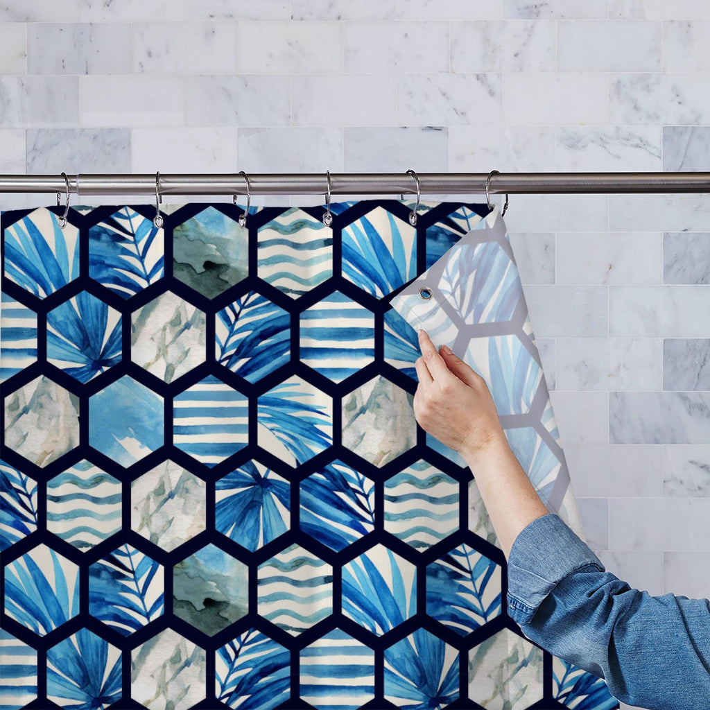 Watercolor Hexagon Palm Leaves Washable Waterproof Shower Curtain-Shower Curtains-CUR_SH_EL-IC 5016232 IC 5016232, Abstract Expressionism, Abstracts, Art and Paintings, Books, Digital, Digital Art, Drawing, Geometric, Geometric Abstraction, Graphic, Hexagon, Illustrations, Marble, Marble and Stone, Minimalism, Patterns, Semi Abstract, Signs, Signs and Symbols, Stripes, Watercolour, watercolor, palm, leaves, washable, waterproof, shower, curtain, pattern, beach, summer, abstract, art, background, brush, colo