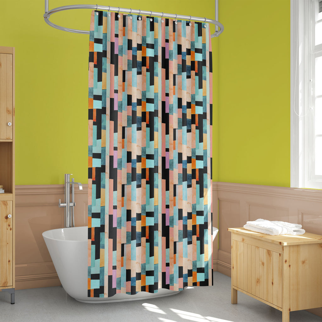 Abstract Geometric Stripes D8 Washable Waterproof Shower Curtain - Shower Curtains - ArtzFolio.com