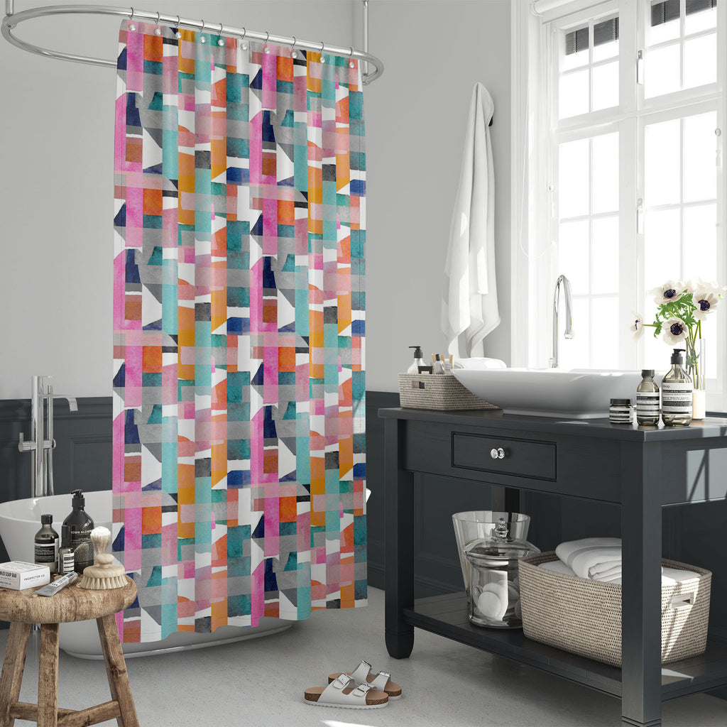 Abstract Geometric Shapes D1 Washable Waterproof Shower Curtain - Shower Curtains - ArtzFolio.com
