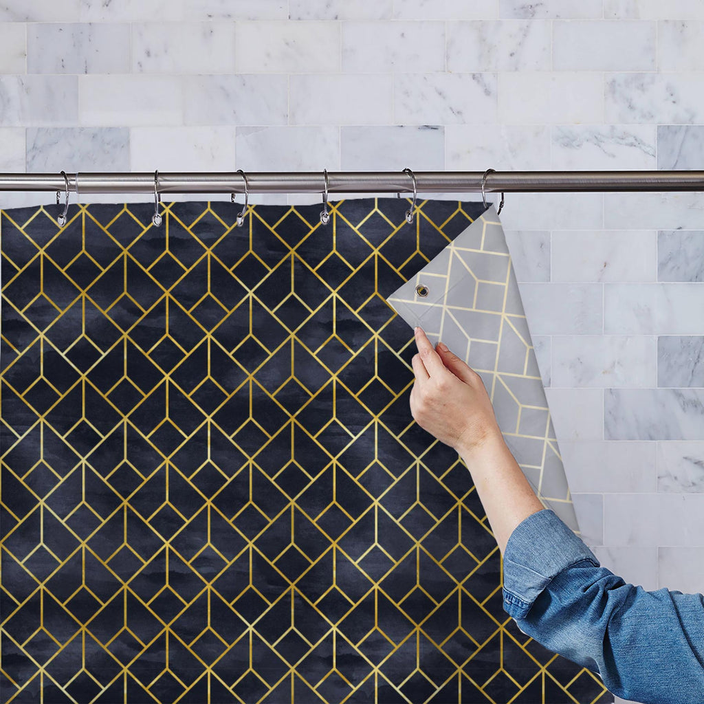Geometric Pattern D28 Washable Waterproof Shower Curtain-Shower Curtains-CUR_SH_EL-IC 5016258 IC 5016258, Art and Paintings, Art Deco, Geometric, Geometric Abstraction, Illustrations, Patterns, Retro, Signs, Signs and Symbols, pattern, d28, washable, waterproof, shower, curtain, illustration, art, deco, background, backdrop, blue, classic, dark, design, elegant, fine, line, gold, golden, seamless, simple, subtle, texture, wallpaper, wrapping, paper, artzfolio, shower curtain, bathroom curtain, eyelet shower