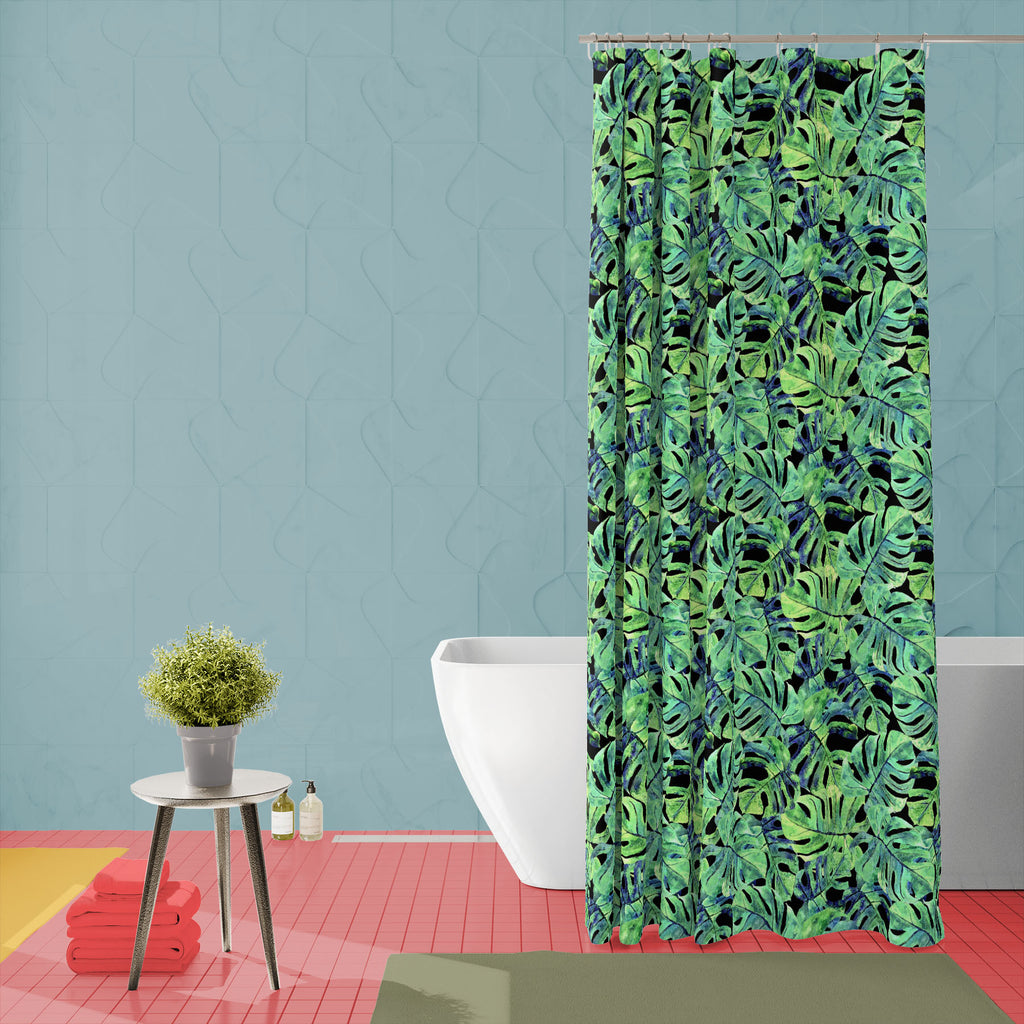 Watercolor Monstera Exotic Leaves Washable Waterproof Shower Curtain-Shower Curtains-CUR_SH_EL-IC 5016292 IC 5016292, Black, Black and White, Botanical, Drawing, Floral, Flowers, Hawaiian, Illustrations, Nature, Patterns, Scenic, Signs, Signs and Symbols, Tropical, Watercolour, watercolor, monstera, exotic, leaves, washable, waterproof, shower, curtain, seamless, aloha, aquarelle, backdrop, background, banana, best, boho, bouquet, california, design, draw, green, hand, hawaii, illustration, interior, jungle