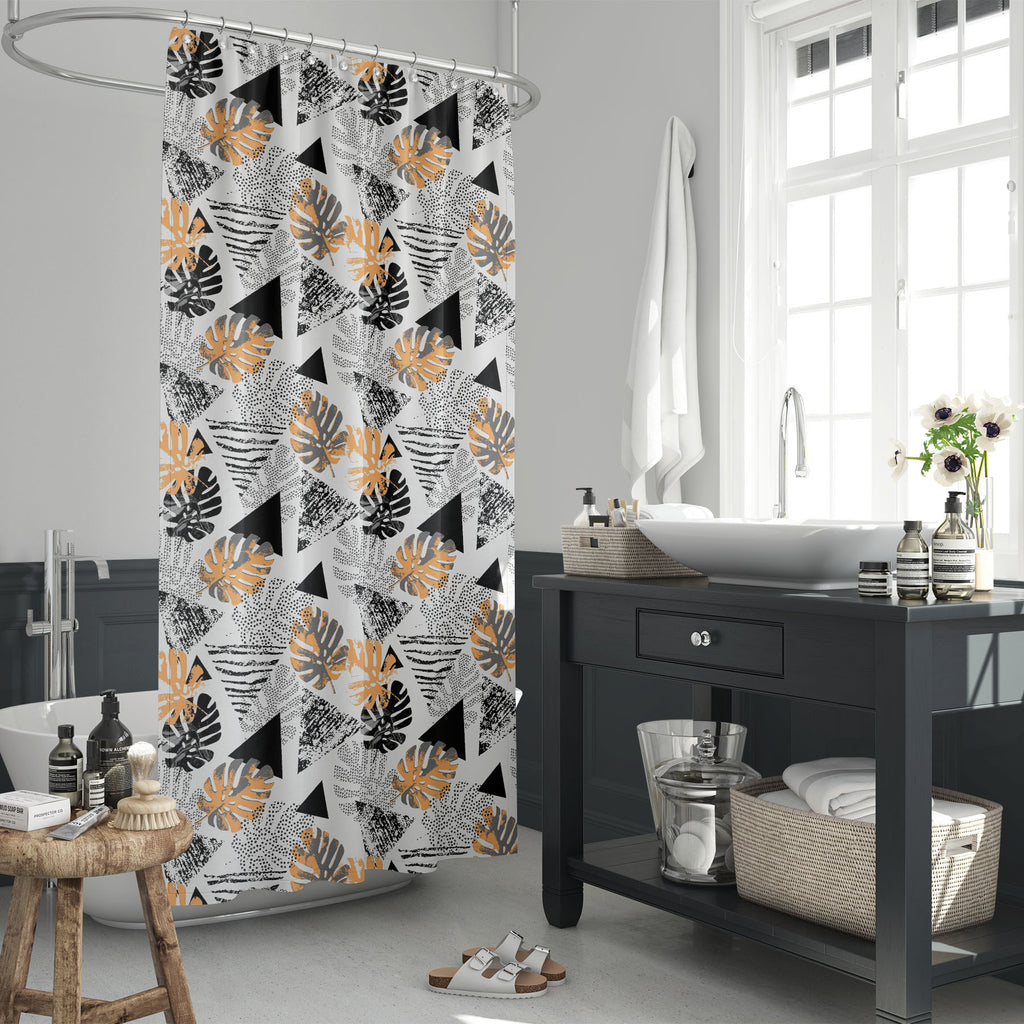 Abstract Tropical Leaves and Triangles Washable Waterproof Shower Curtain - Shower Curtains - ArtzFolio.com