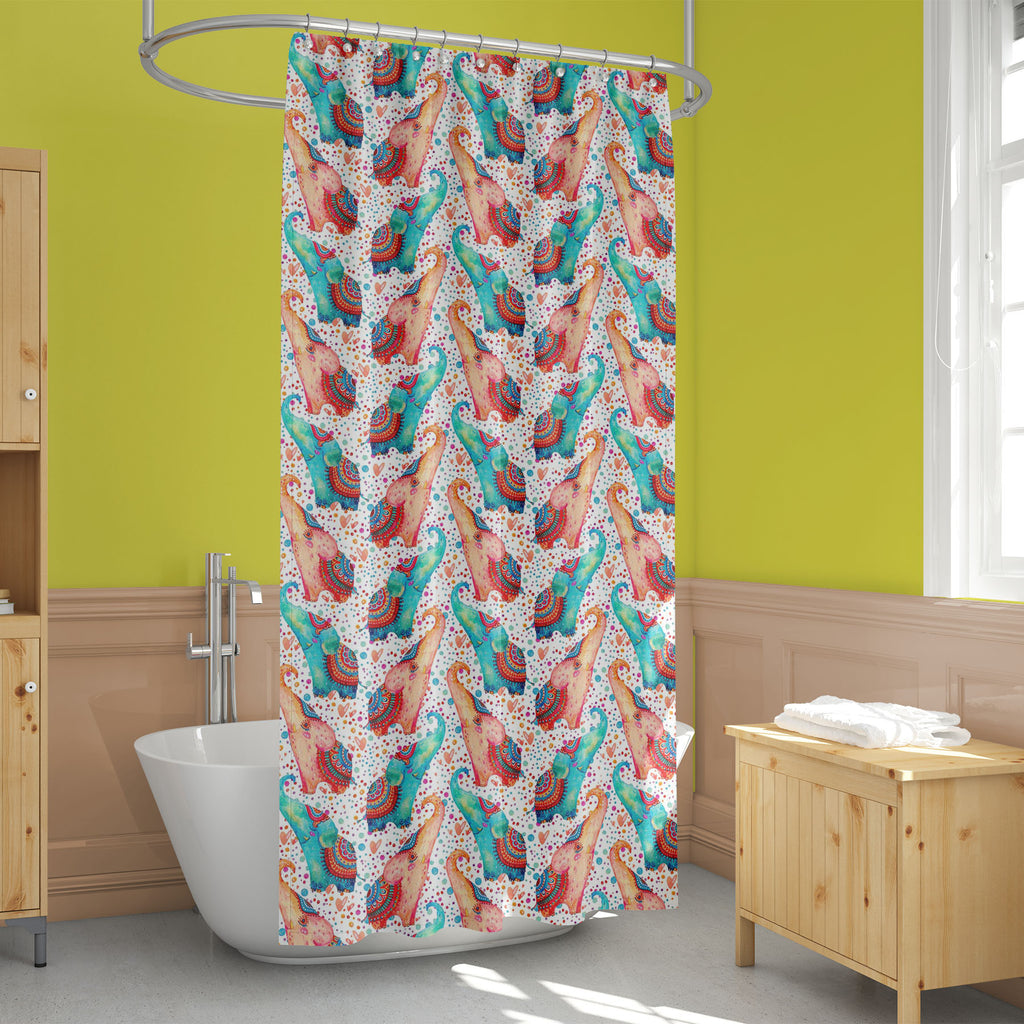 Watercolor Elephants D2 Washable Waterproof Shower Curtain-Shower Curtains-CUR_SH_EL-IC 5016305 IC 5016305, Animals, Animated Cartoons, Art and Paintings, Baby, Black and White, Caricature, Cartoons, Children, Culture, Decorative, Dots, Ethnic, Hearts, Illustrations, Indian, Kids, Love, Nature, Paisley, Patterns, Romance, Scenic, Splatter, Traditional, Tribal, Watercolour, White, World Culture, watercolor, elephants, d2, washable, waterproof, shower, curtain, animal, art, background, blob, blue, bubble, car