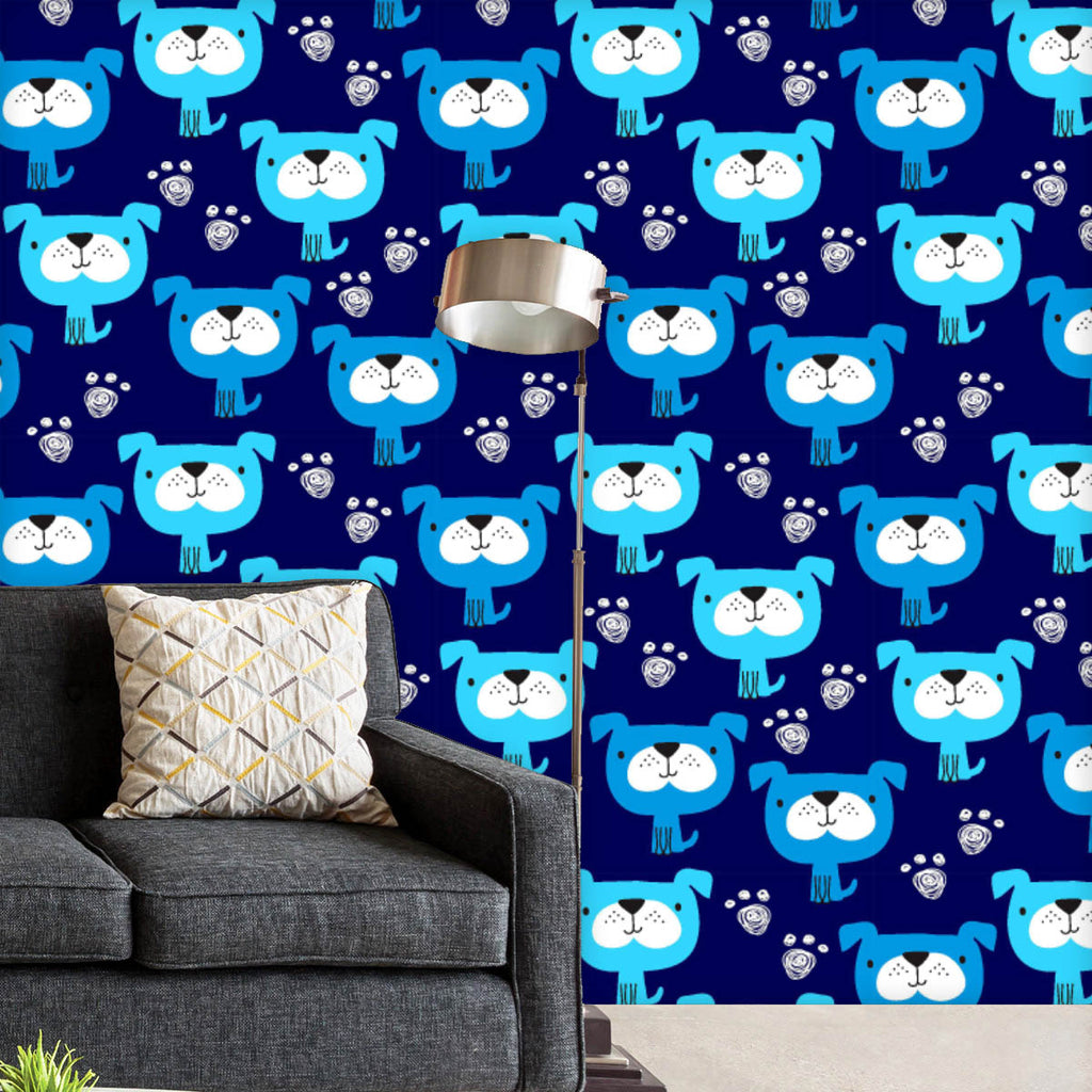 Abstract Blue Dog Pattern Wallpaper Roll - Wallpapers Peel & Stick - ArtzFolio.com