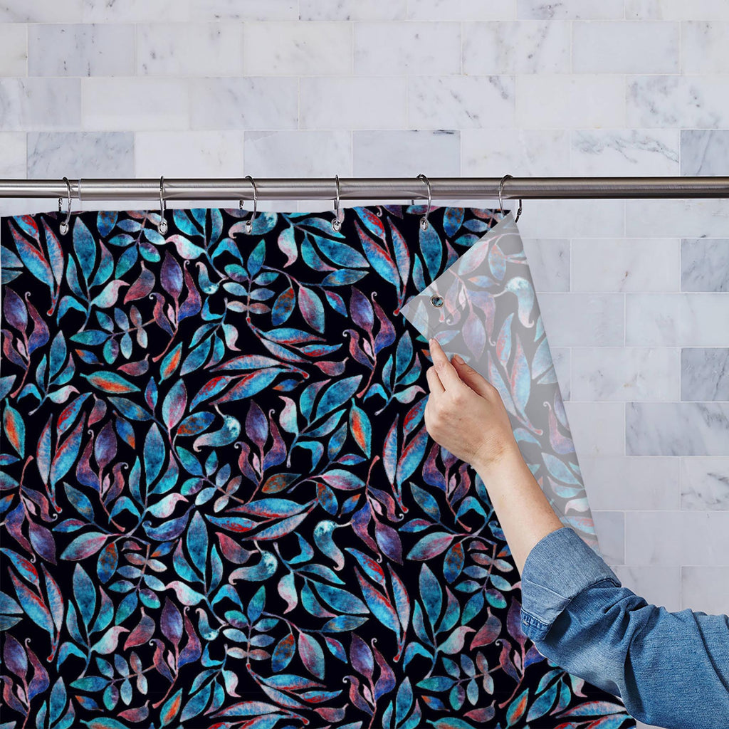 Watercolor Blue Branches and Leaves Washable Waterproof Shower Curtain-Shower Curtains-CUR_SH_EL-IC 5016340 IC 5016340, Ancient, Art and Paintings, Black, Black and White, Digital, Digital Art, Fashion, Graphic, Historical, Illustrations, Medieval, Nature, Patterns, Scenic, Signs, Signs and Symbols, Vintage, Watercolour, watercolor, blue, branches, and, leaves, washable, waterproof, shower, curtain, art, artistic, autumn, background, beautiful, botany, branch, brown, color, dark, decoration, design, drawn, 