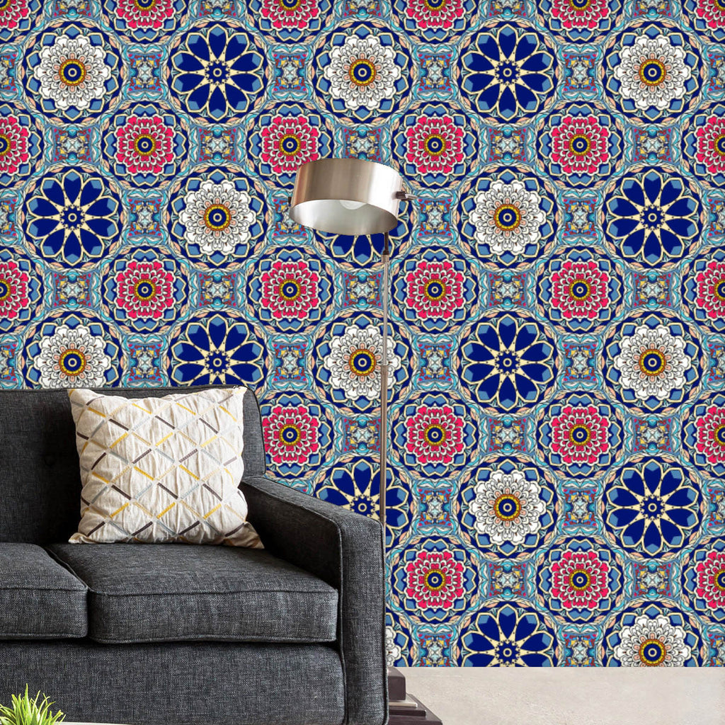 Lotus and Floral Mandala Wallpaper Roll-Wallpapers Peel & Stick-WAL_PA-IC 5016347 IC 5016347, Abstract Expressionism, Abstracts, Ancient, Art and Paintings, Botanical, Culture, Ethnic, Fashion, Floral, Flowers, Geometric, Geometric Abstraction, Historical, Illustrations, Indian, Mandala, Medieval, Moroccan, Nature, Patterns, Persian, Pets, Semi Abstract, Signs, Signs and Symbols, Traditional, Tribal, Vintage, World Culture, lotus, and, wallpaper, roll, pattern, bandana, seamless, square, abstract, art, back