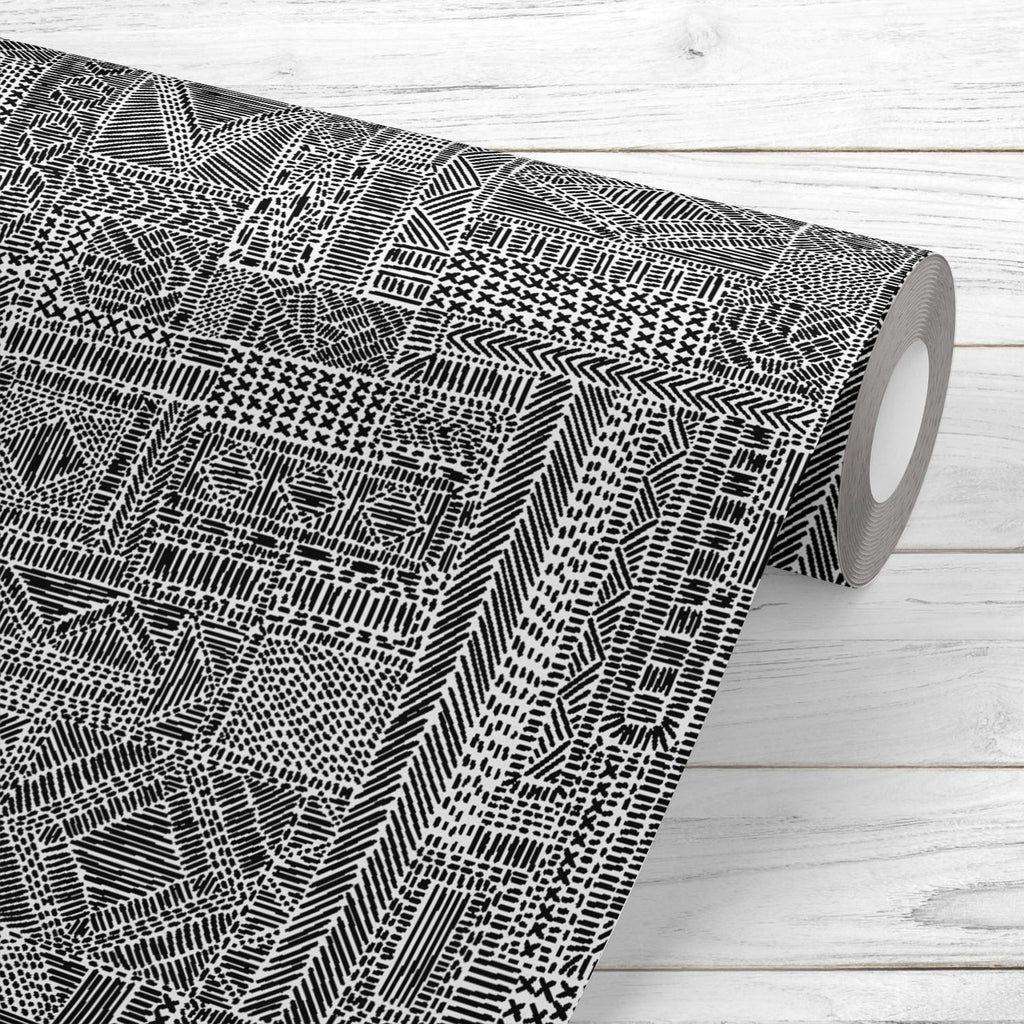 Black & White Embroidered Pattern Wallpaper Roll-Wallpapers Peel & Stick-WAL_PA-IC 5016395 IC 5016395, Black, Black and White, Bohemian, Cross, Culture, Ethnic, Geometric, Geometric Abstraction, Illustrations, Patterns, Traditional, Tribal, White, World Culture, embroidered, pattern, wallpaper, roll, seamless, border, patchwork, boho, decor, drawn, hand, line, applique, backdrop, background, embroidery, fabric, handmade, illustration, jacquard, knitting, made, needlework, patch, point, print, stitch, style,