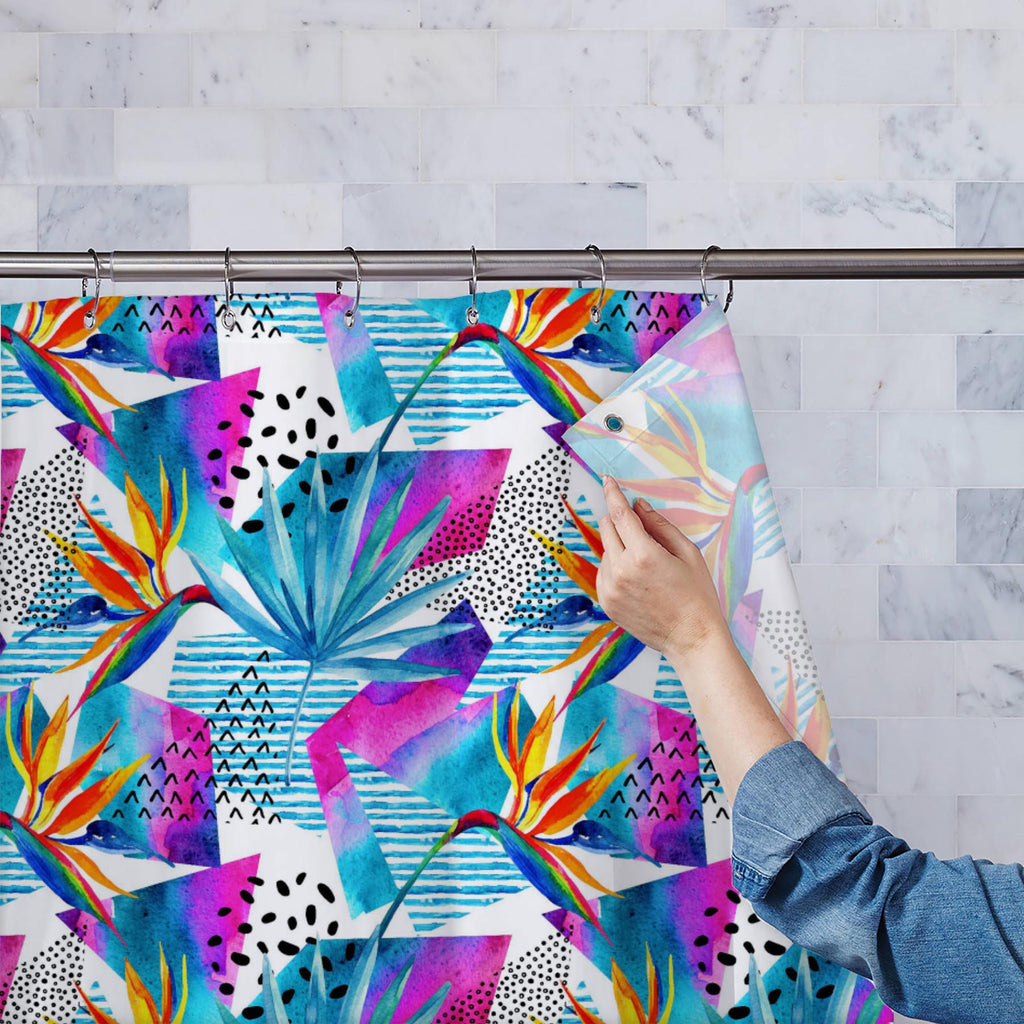 Watercolor Tropical Flowers D2 Washable Waterproof Shower Curtain-Shower Curtains-CUR_SH_EL-IC 5016397 IC 5016397, Art and Paintings, Botanical, Digital, Digital Art, Dots, Floral, Flowers, Geometric, Geometric Abstraction, Graphic, Illustrations, Nature, Patterns, Scenic, Signs, Signs and Symbols, Stripes, Triangles, Tropical, Watercolour, watercolor, d2, washable, waterproof, shower, curtain, flower, pattern, summer, art, background, bird-of-paradise, blue, color, dash, design, doodle, element, exotic, fa