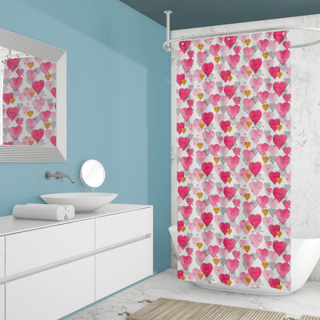Pink Watercolor Hearts Washable Waterproof Shower Curtain-Shower Curtains-CUR_SH_EL-IC 5016410 IC 5016410, Abstract Expressionism, Abstracts, Ancient, Art and Paintings, Black and White, Decorative, Drawing, Fashion, Hearts, Historical, Holidays, Illustrations, Love, Medieval, Patterns, Retro, Romance, Semi Abstract, Signs, Signs and Symbols, Vintage, Watercolour, Wedding, White, pink, watercolor, washable, waterproof, shower, curtain, pattern, valentine, abstract, background, celebration, day, design, draw