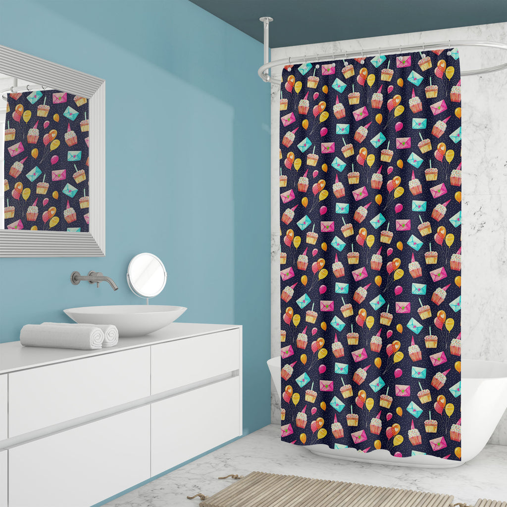 Retro Watercolor Cupcakes, Envelopes and Balloons Washable Waterproof Shower Curtain-Shower Curtains-CUR_SH_EL-IC 5016418 IC 5016418, Ancient, Animated Cartoons, Art and Paintings, Baby, Birthday, Black, Black and White, Books, Caricature, Cartoons, Children, Cuisine, Drawing, Festivals and Occasions, Festive, Food, Food and Beverage, Food and Drink, Hand Drawn, Hearts, Historical, Illustrations, Kids, Love, Medieval, Patterns, Retro, Signs, Signs and Symbols, Sketches, Vintage, Watercolour, watercolor, cup