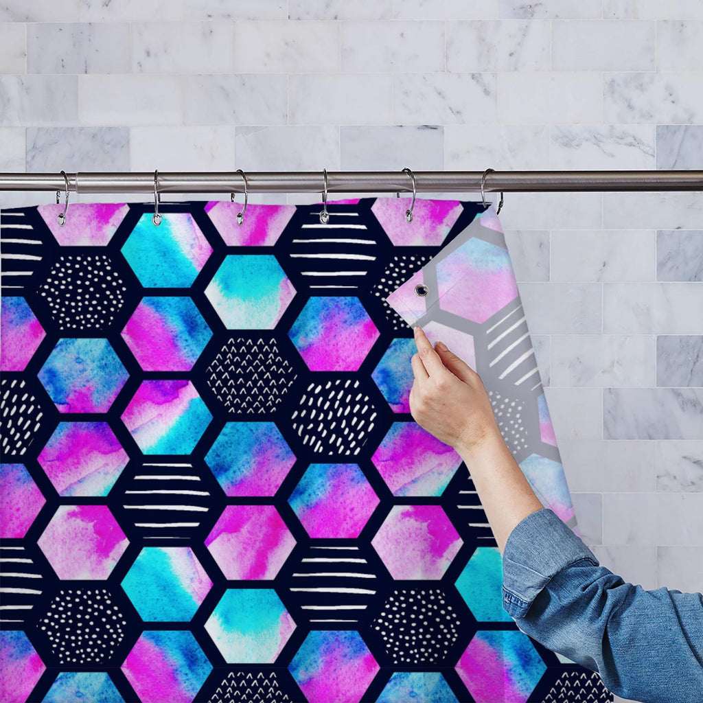 Hexagonal Doodle Washable Waterproof Shower Curtain-Shower Curtains-CUR_SH_EL-IC 5016440 IC 5016440, 80s, 90s, Abstract Expressionism, Abstracts, Ancient, Art and Paintings, Black, Black and White, Digital, Digital Art, Dots, Geometric, Geometric Abstraction, Graphic, Grid Art, Hexagon, Hipster, Historical, Illustrations, Medieval, Patterns, Pop Art, Retro, Semi Abstract, Signs, Signs and Symbols, Vintage, Watercolour, hexagonal, doodle, washable, waterproof, shower, curtain, pattern, 1980, abstract, art, b