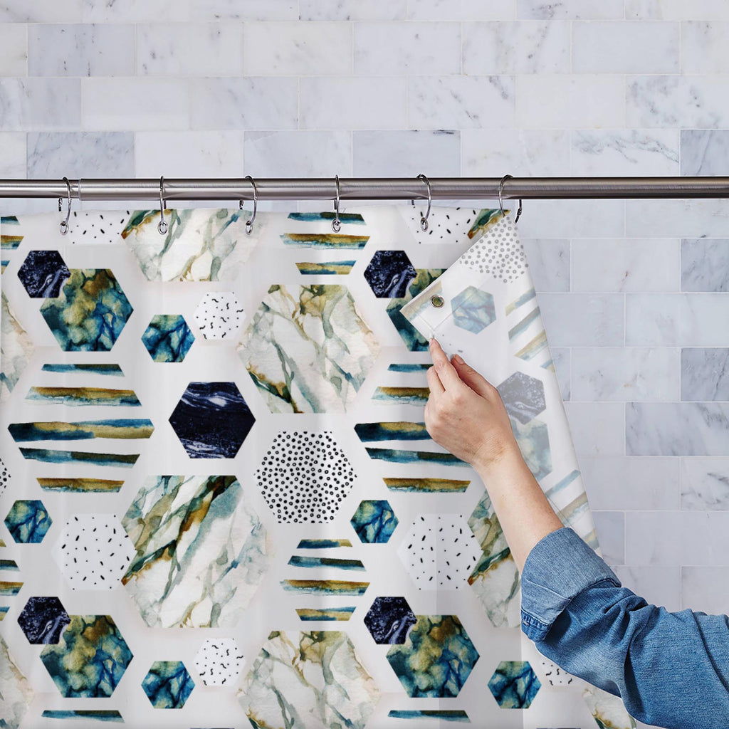 Watercolor Hexagons Washable Waterproof Shower Curtain-Shower Curtains-CUR_SH_EL-IC 5016468 IC 5016468, Abstract Expressionism, Abstracts, Black, Black and White, Bling, Books, Digital, Digital Art, Drawing, Geometric, Geometric Abstraction, Graphic, Hexagon, Illustrations, Marble, Marble and Stone, Minimalism, Patterns, Semi Abstract, Stripes, Watercolour, White, watercolor, hexagons, washable, waterproof, shower, curtain, abstract, background, blob, blot, brush, color, colorful, decoration, element, geome