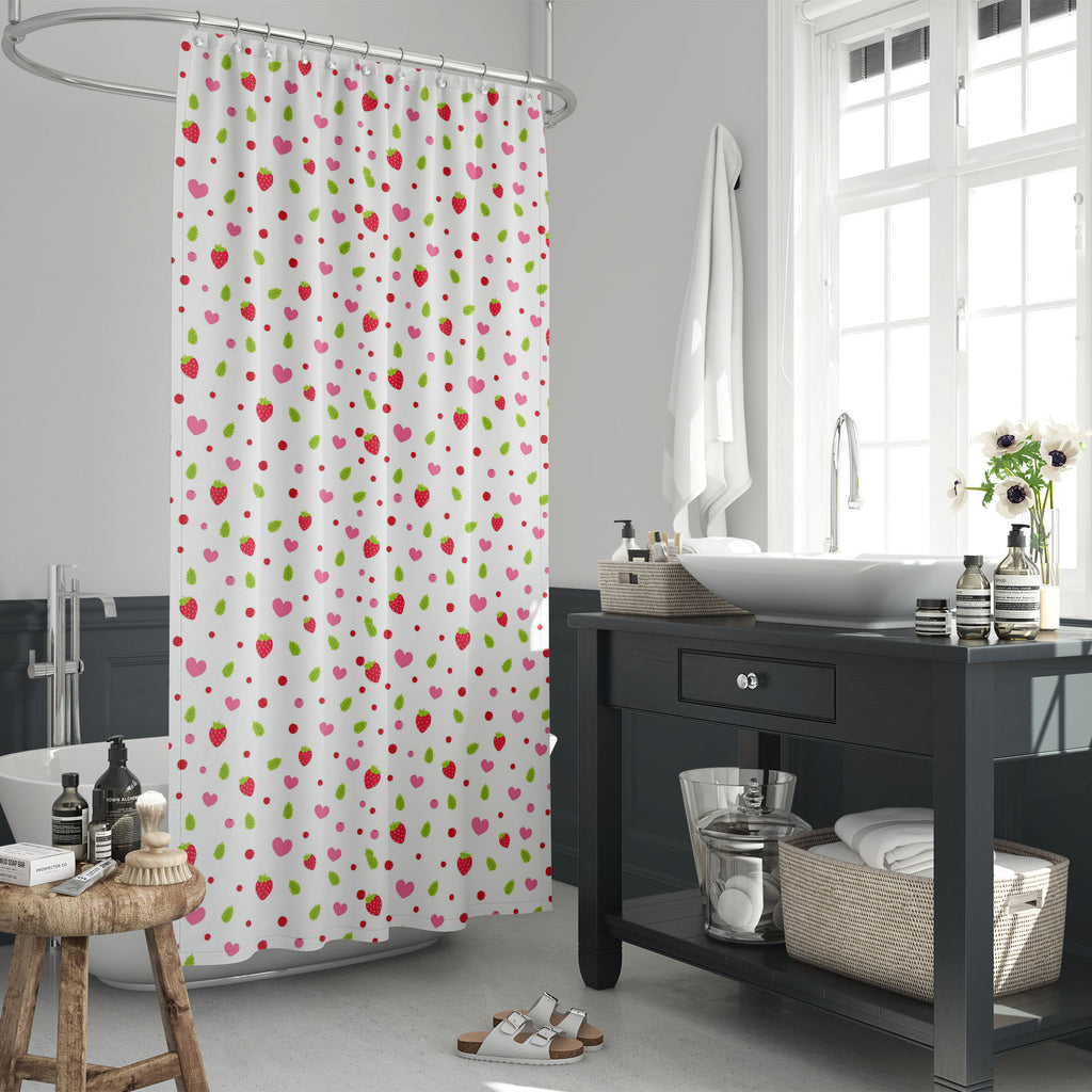 Strawberry and Hearts Washable Waterproof Shower Curtain-Shower Curtains-CUR_SH_EL-IC 5016491 IC 5016491, Abstract Expressionism, Abstracts, Art and Paintings, Decorative, Hearts, Illustrations, Love, Patterns, Romance, Semi Abstract, Signs, Signs and Symbols, strawberry, and, washable, waterproof, shower, curtain, abstract, art, backdrop, background, card, day, decoration, design, fabric, greeting, hand, drawn, vector, illustration, heart, paper, pattern, pink, red, romantic, seamless, textile, texture, va