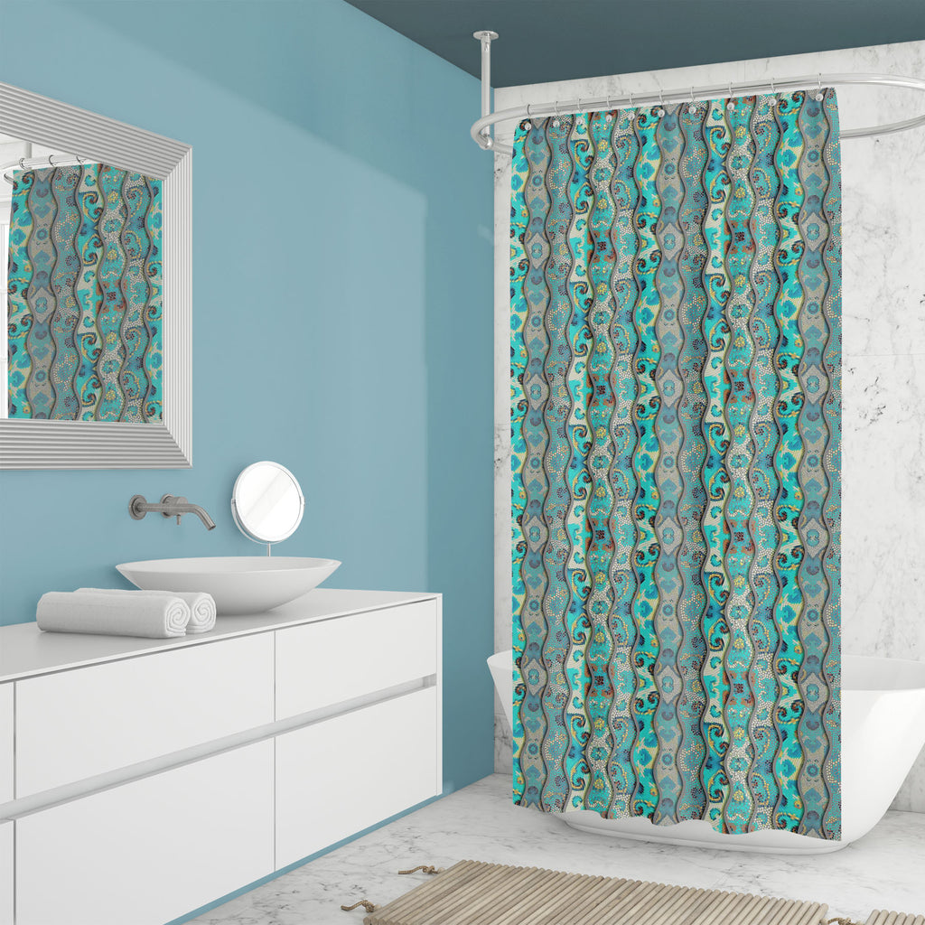 Ornate Mosaic Waves Washable Waterproof Shower Curtain-Shower Curtains-CUR_SH_EL-IC 5016508 IC 5016508, Ancient, Art and Paintings, Circle, Culture, Decorative, Ethnic, Geometric, Geometric Abstraction, Historical, Illustrations, Marble and Stone, Medieval, Patterns, Retro, Traditional, Tribal, Vintage, World Culture, ornate, mosaic, waves, washable, waterproof, shower, curtain, art, backdrop, background, broken, ceramic, continuity, creative, curved, decor, floor, texture, glass, grunge, indian, style, irr