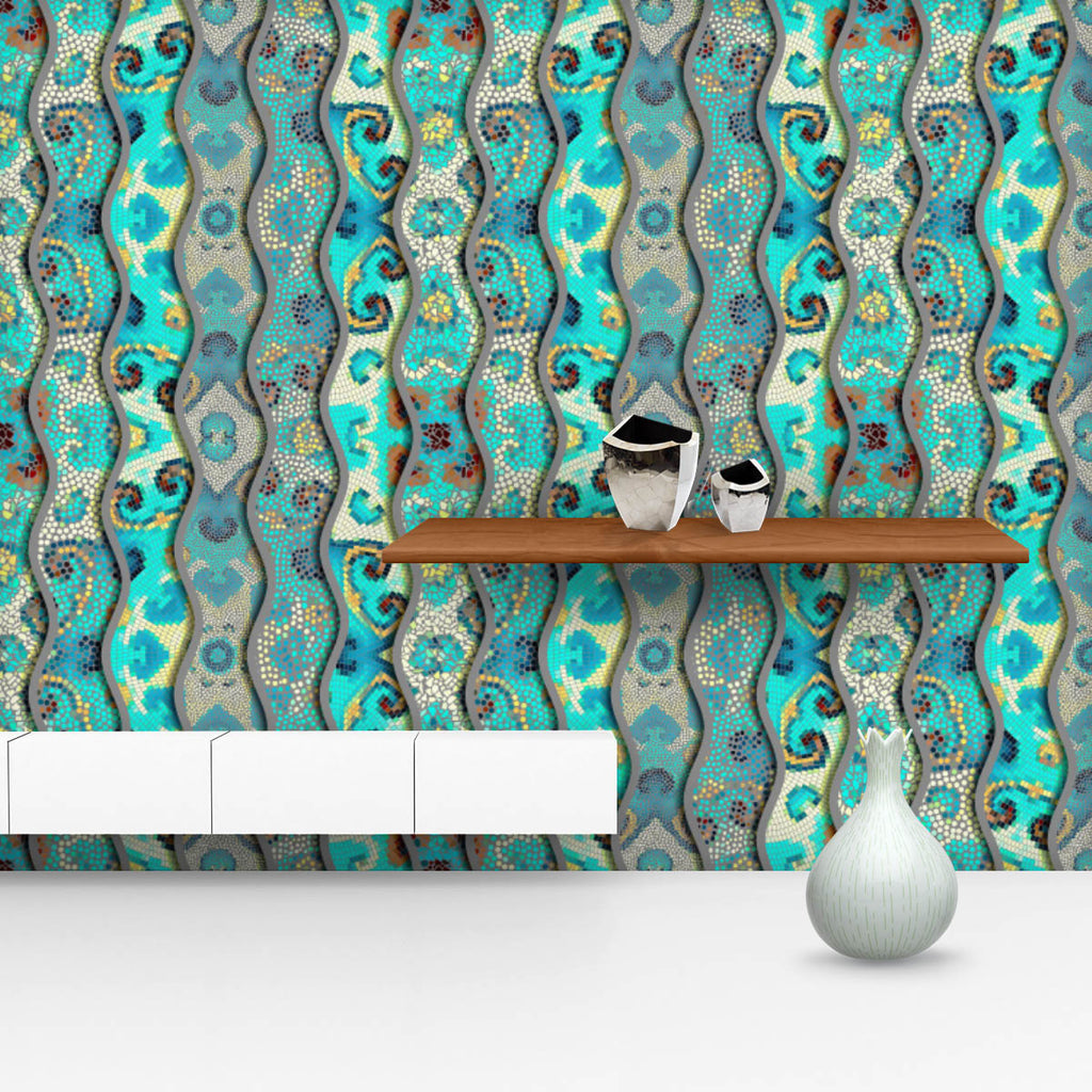 Ornate Mosaic Waves Wallpaper Roll-Wallpapers Peel & Stick-WAL_PA-IC 5016508 IC 5016508, Ancient, Art and Paintings, Circle, Culture, Decorative, Ethnic, Geometric, Geometric Abstraction, Historical, Illustrations, Marble and Stone, Medieval, Patterns, Retro, Traditional, Tribal, Vintage, World Culture, ornate, mosaic, waves, wallpaper, roll, art, backdrop, background, broken, ceramic, continuity, creative, curved, decor, floor, texture, glass, grunge, indian, style, irregular, tile, masonry, motley, orname