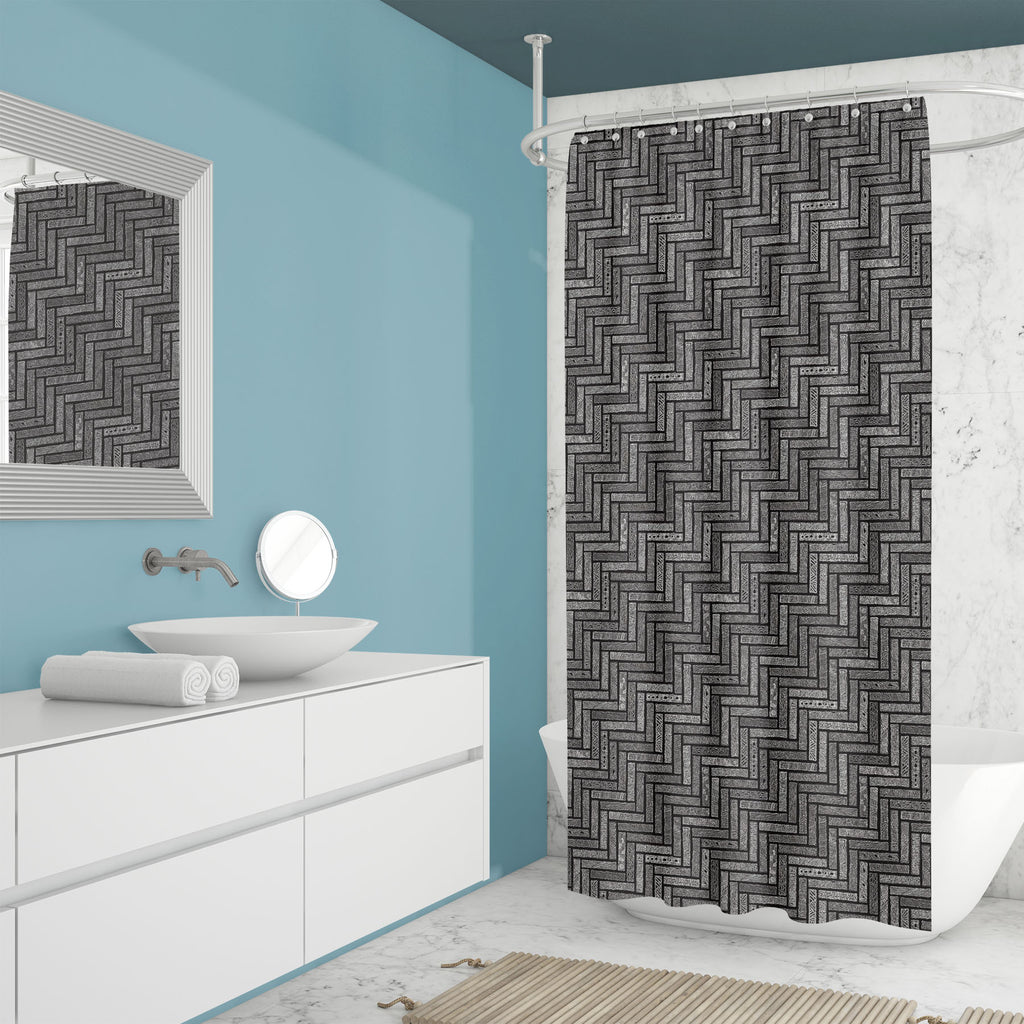 Abstract Doodle Herringbone Washable Waterproof Shower Curtain - Shower Curtains - ArtzFolio.com