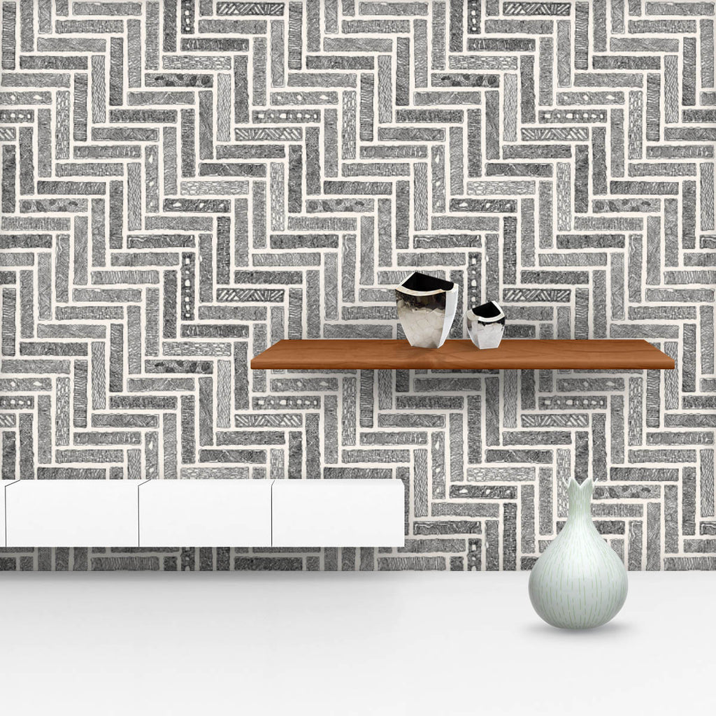 Monochrome Doodle Herringbone Wallpaper Roll-Wallpapers Peel & Stick-WAL_PA-IC 5016525 IC 5016525, Abstract Expressionism, Abstracts, African, American, Art and Paintings, Aztec, Bohemian, Collages, Culture, Ethnic, Fantasy, Hand Drawn, Herringbone, Illustrations, Indian, Mexican, Patterns, Semi Abstract, Sketches, Stripes, Traditional, Triangles, Tribal, World Culture, monochrome, doodle, wallpaper, roll, brick, print, beige, boho, border, mesh, patchwork, sketch, background, ceramic, decor, collage, compo