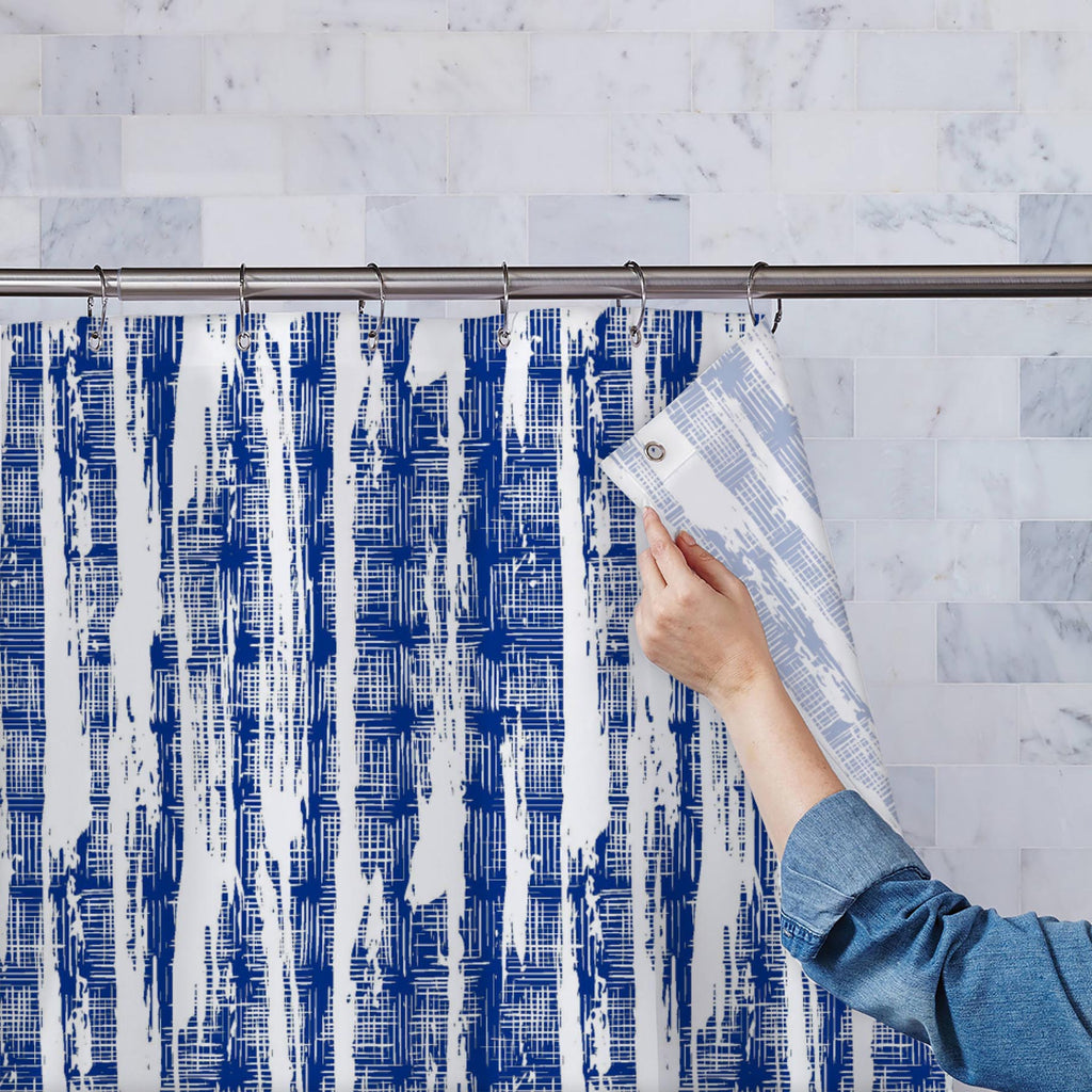 Abstract Indigo Tie Dye Batik D7 Washable Waterproof Shower Curtain - Shower Curtains - ArtzFolio.com
