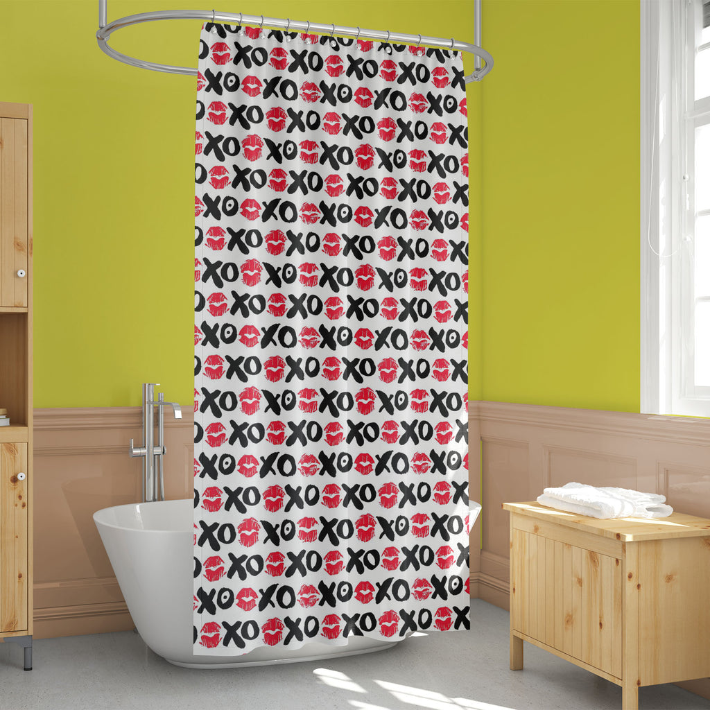XO and Lipstick Kisses Washable Waterproof Shower Curtain-Shower Curtains-CUR_SH_EL-IC 5016573 IC 5016573, Abstract Expressionism, Abstracts, Art and Paintings, Black, Black and White, Hearts, Illustrations, Love, Modern Art, Patterns, Romance, Semi Abstract, Signs, Signs and Symbols, Symbols, Wedding, xo, and, lipstick, kisses, washable, waterproof, shower, curtain, pattern, xoxo, lips, grunge, kiss, makeup, seamless, sexy, smooch, vector, abstract, affair, attractive, beauty, decoration, design, desire, d
